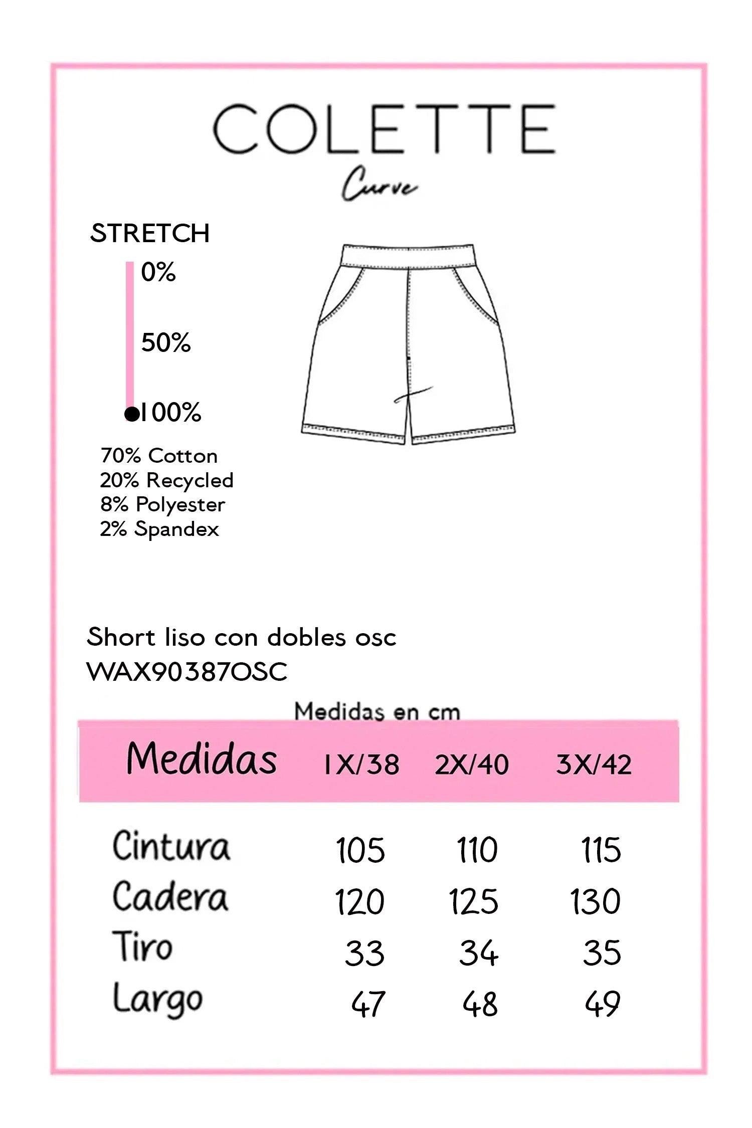 Short Curvy Mezclilla Liso Dobladillo Stretch Cintura Alta Azul