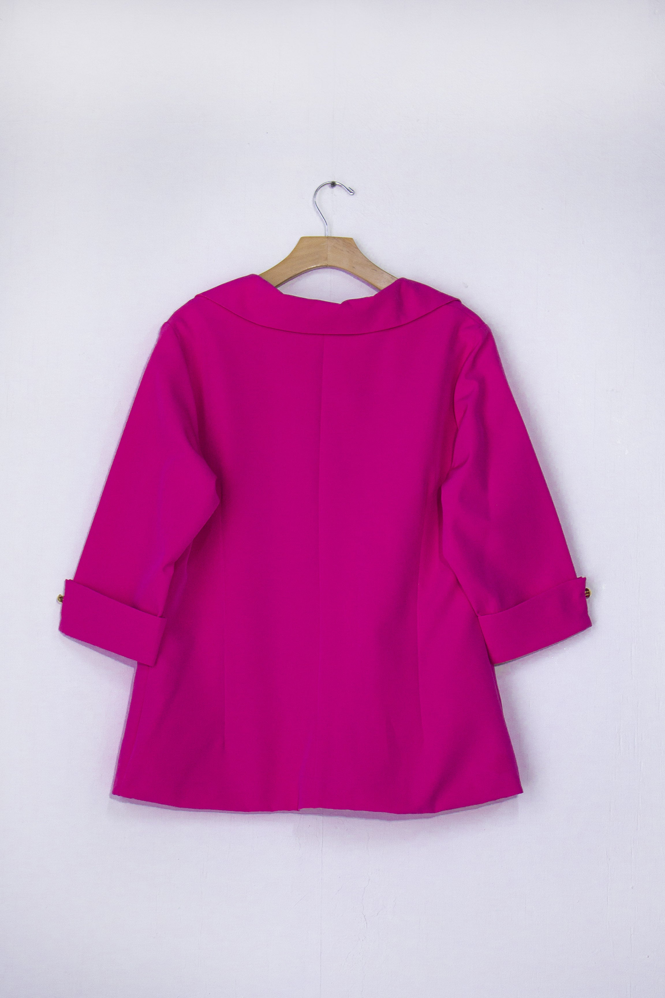 Blazer Curvy Elegante Oficina Fucsia Forro Stretch Relajado
