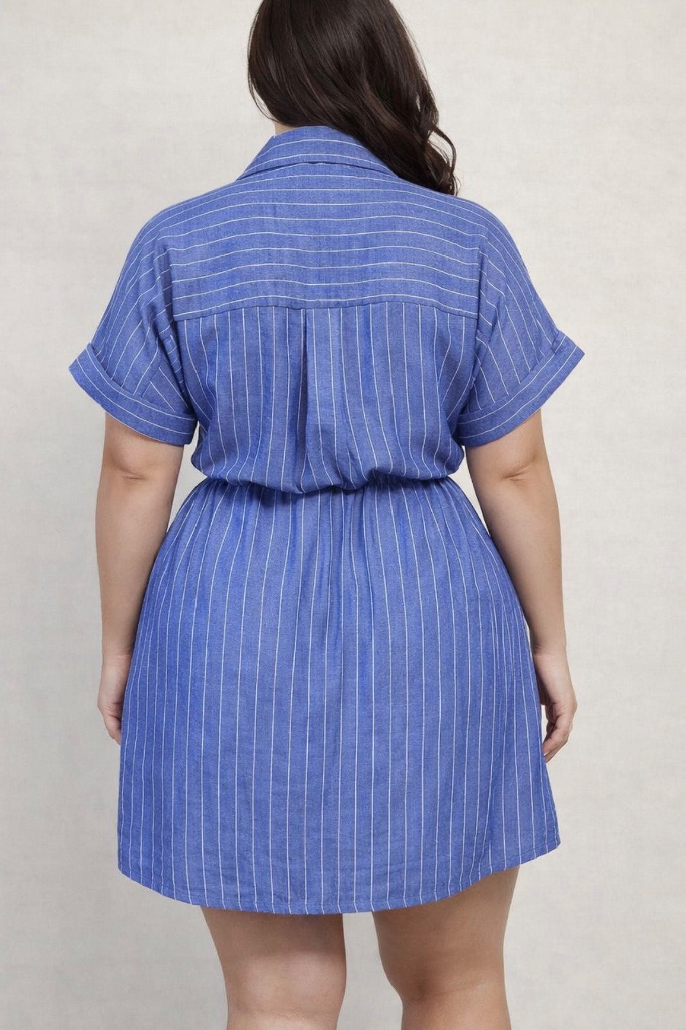 Vestido Curvy Camisero Rayas Cintura Elástica Fresco Versátil