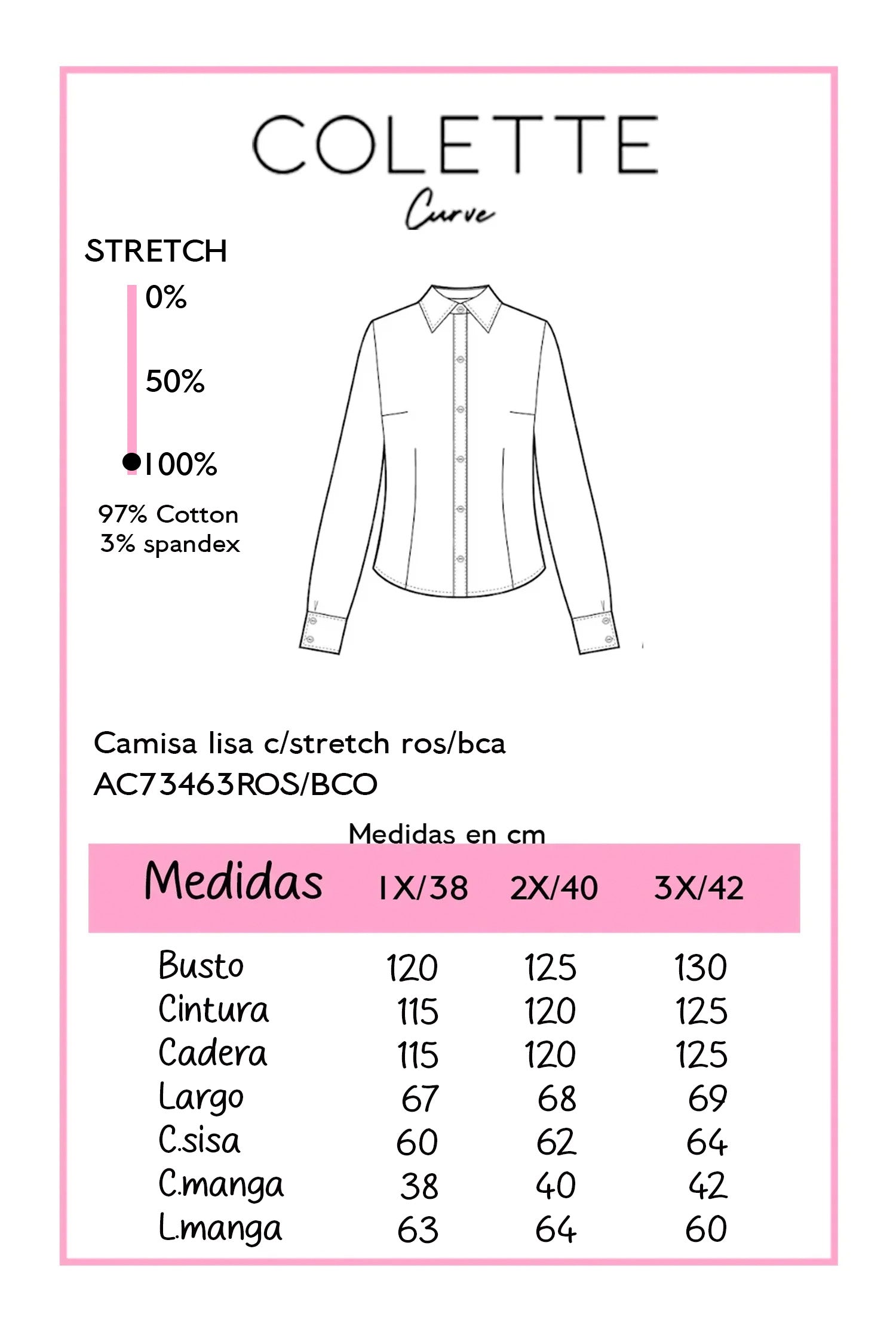 Camisa Curvy Lisa Stretch Manga Larga Blanca