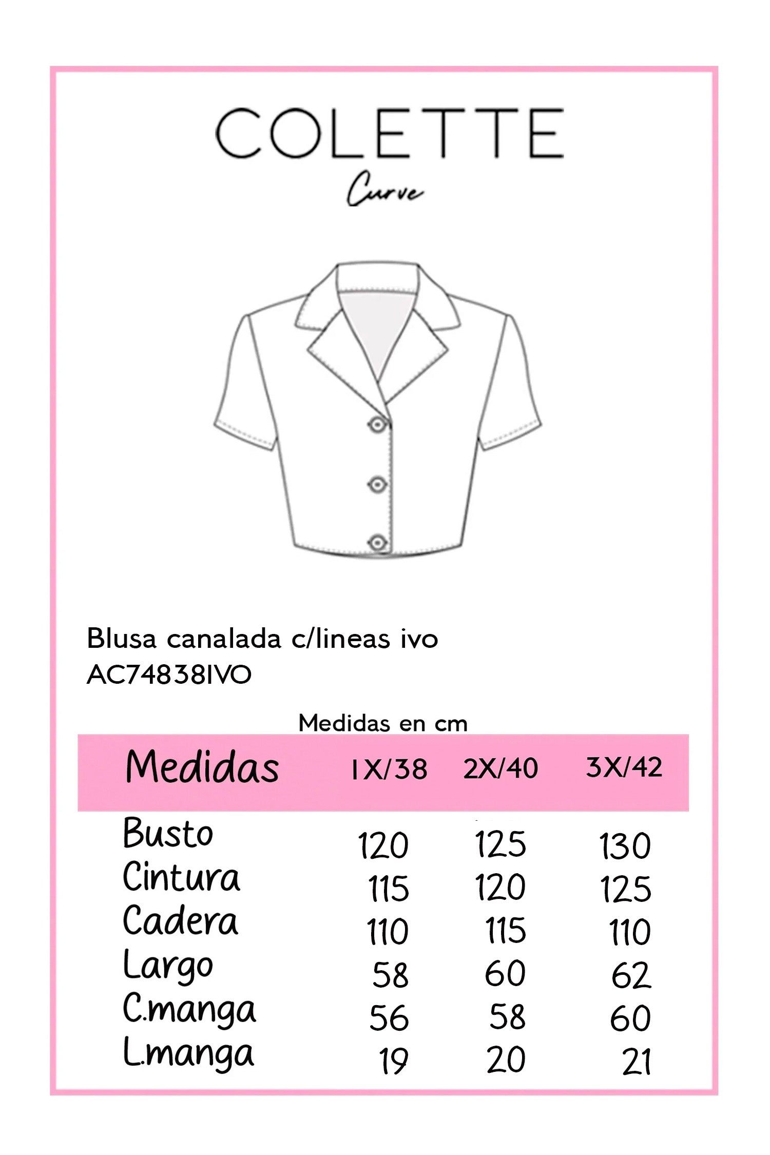 Blusa Curvy Canalada con Líneas Texturizadas Manga Corta Ivory