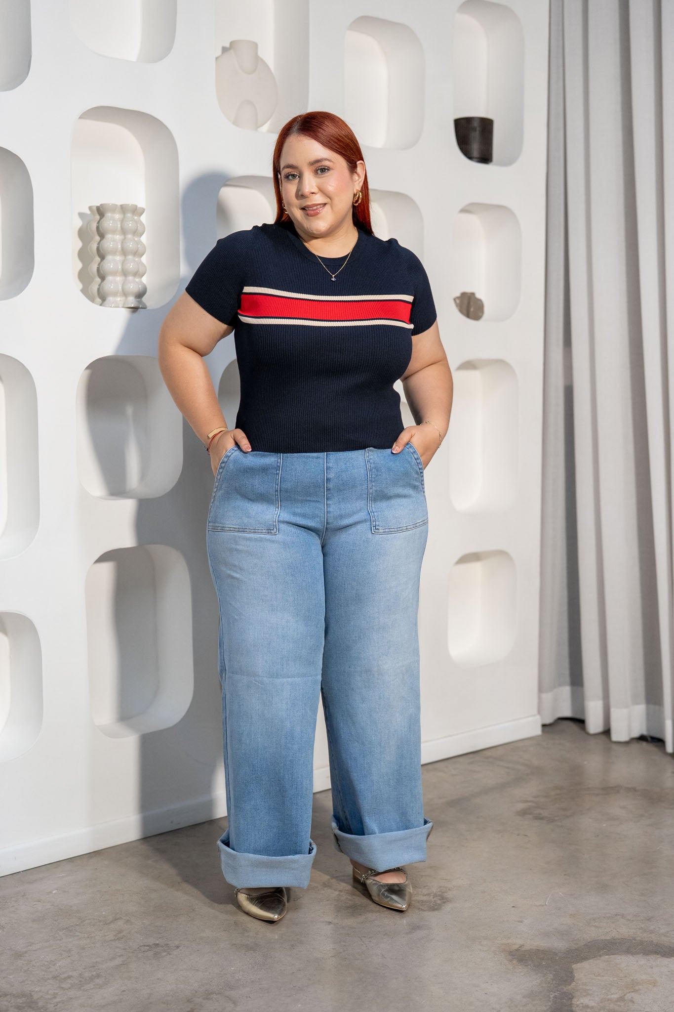 Blusa Canalada con Líneas Curvy Navy