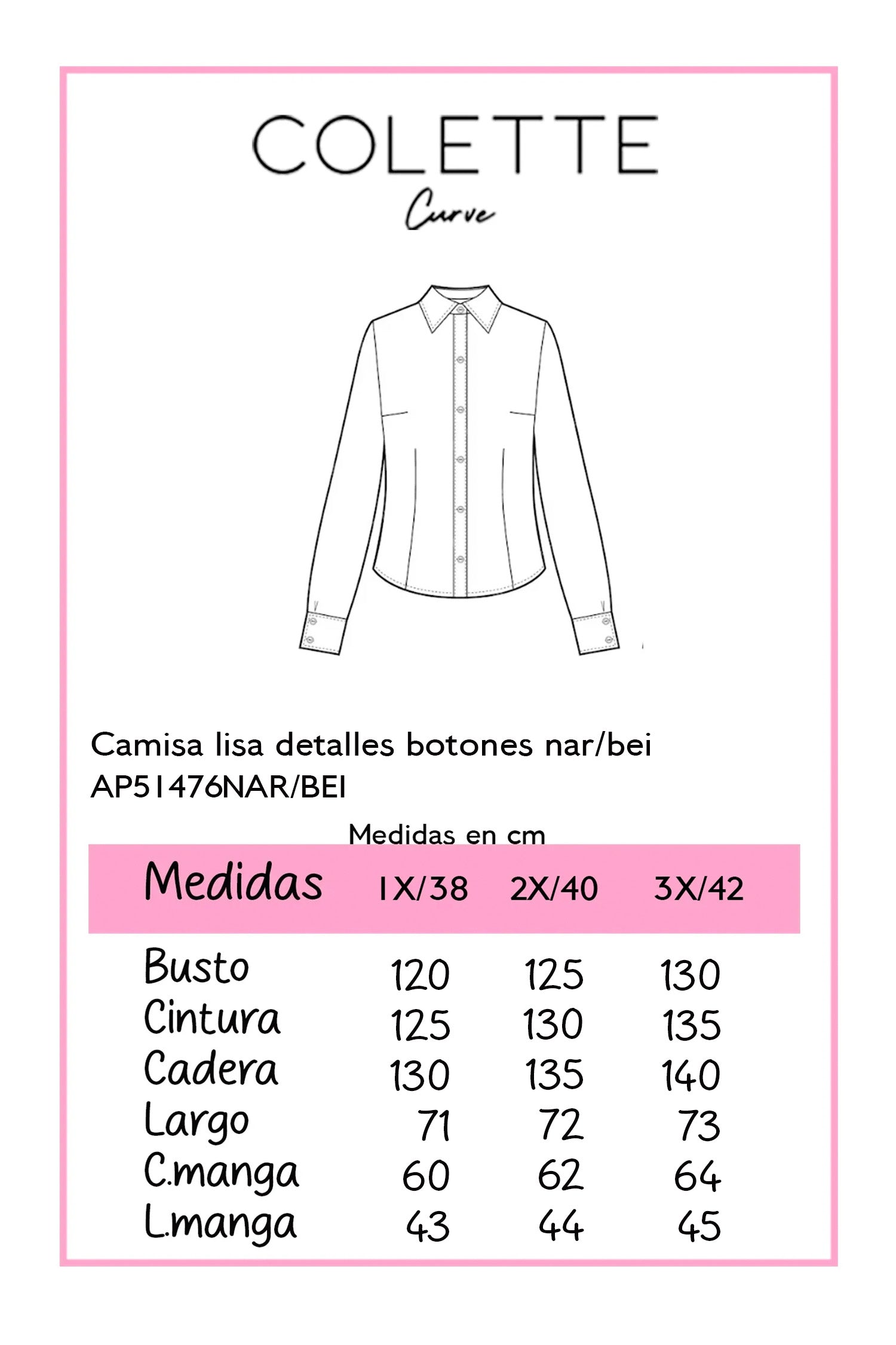 Chart de medidas - Camisa Lisa Botones Naranja