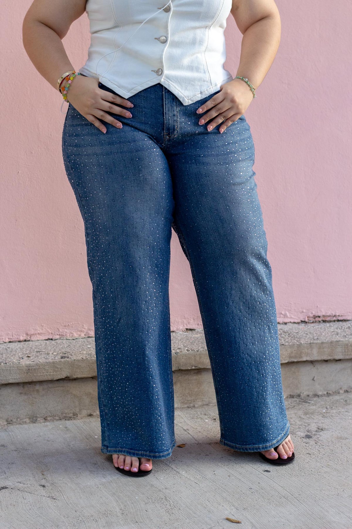 Jeans Recto Brillos Curvy Oscuro