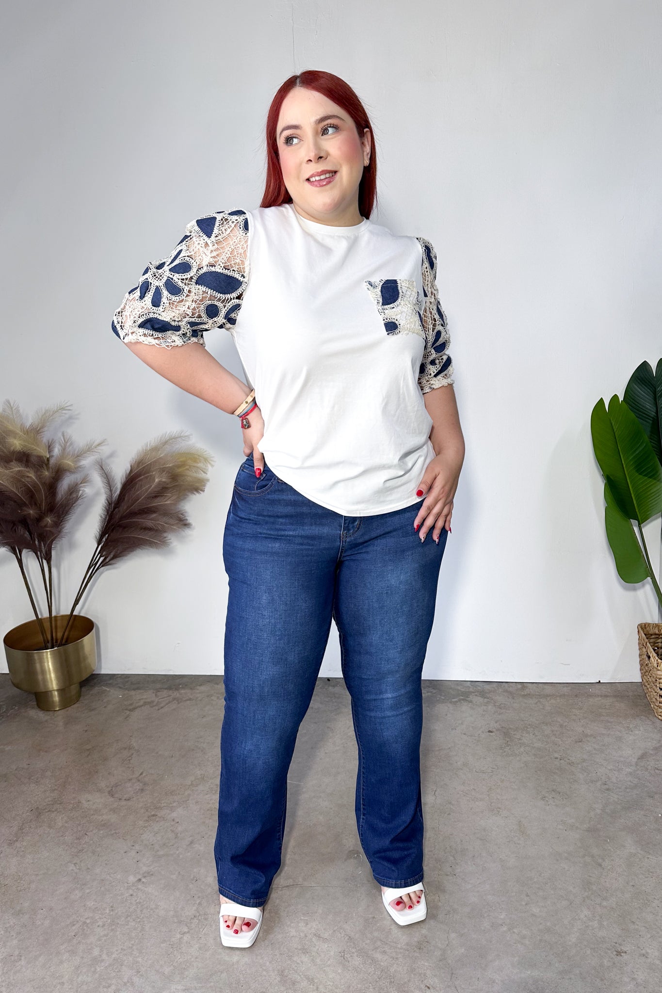 Blusa manga encaje