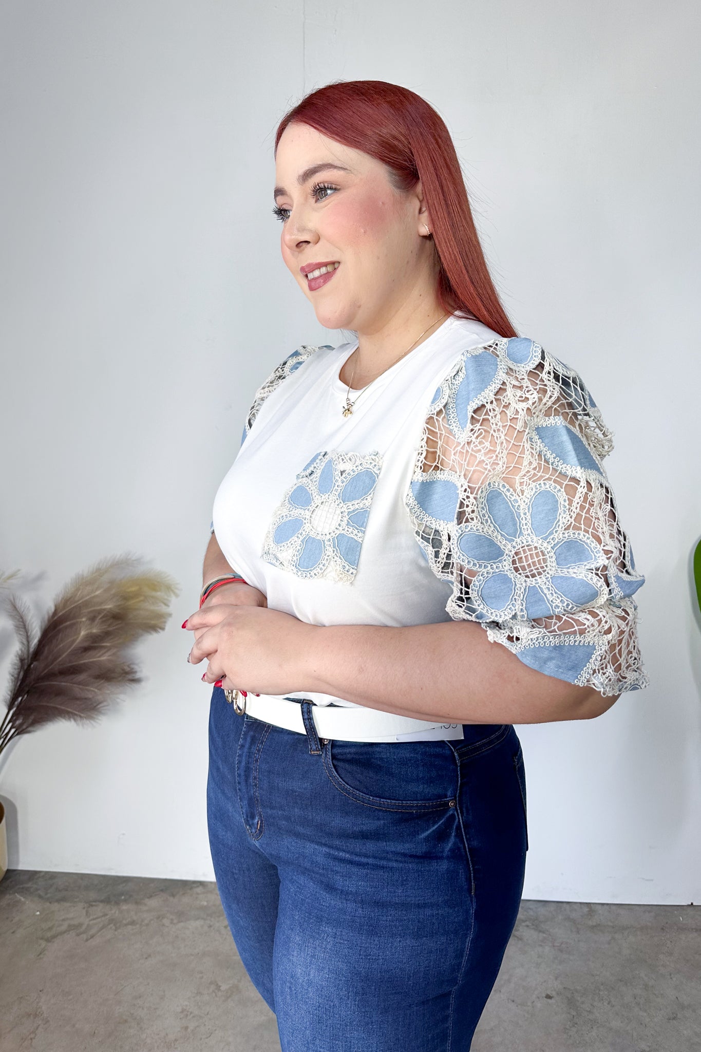 Blusa manga encaje