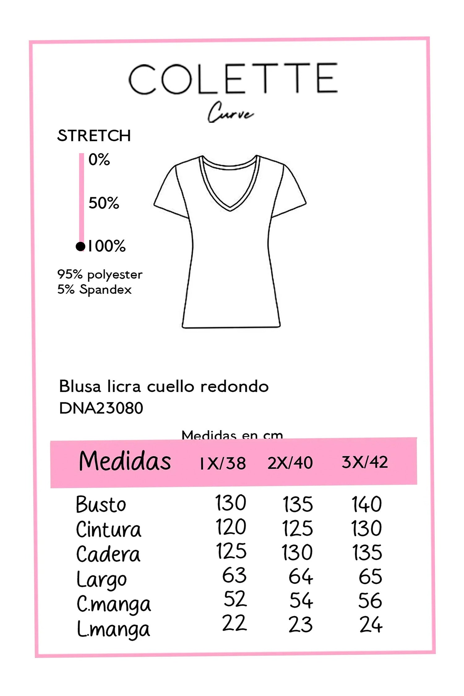 Blusa Curvy Licra Cuello Redondo Manga Corta