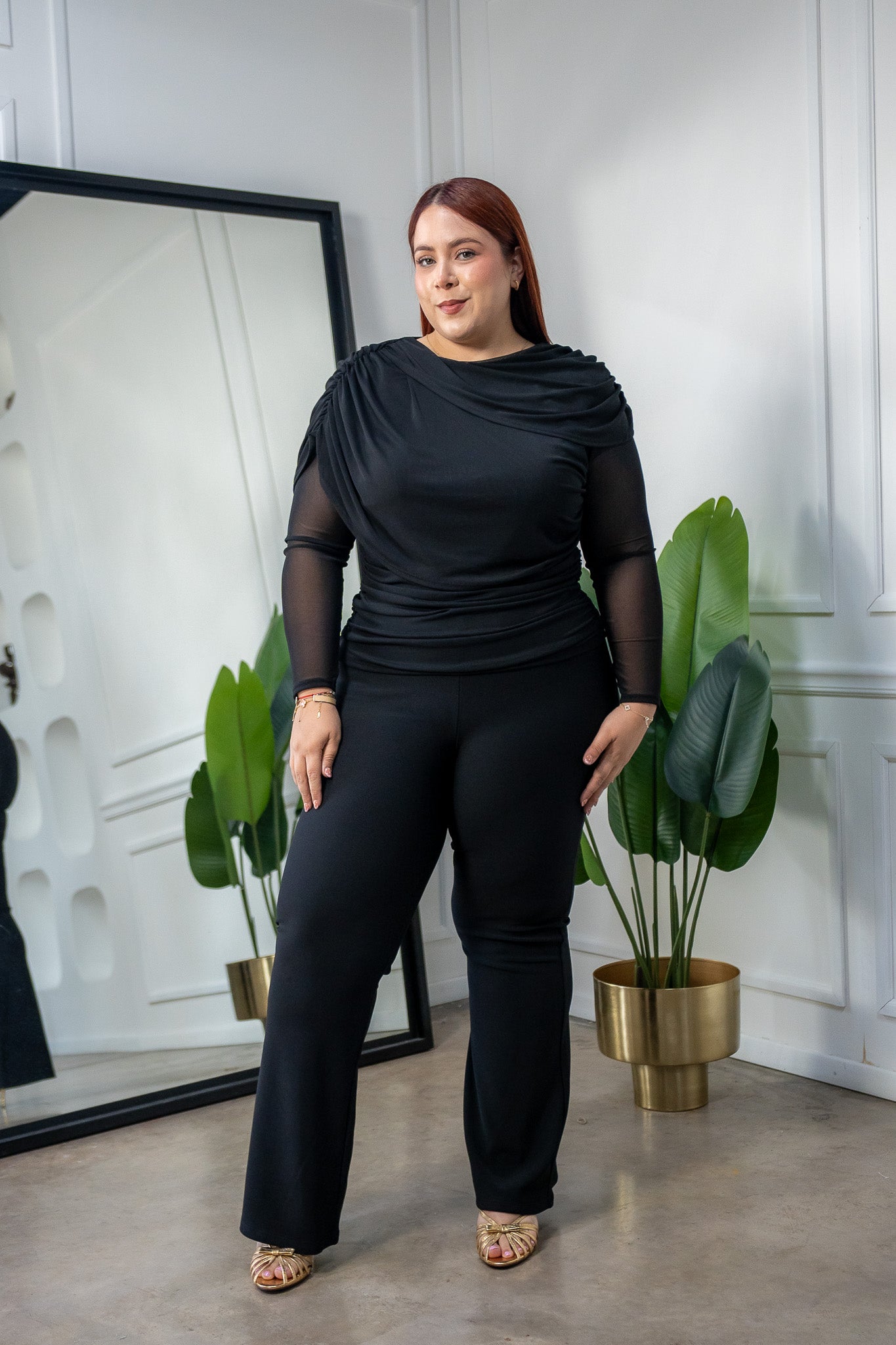 Blusa Mesh con Capas Curvy Negro
