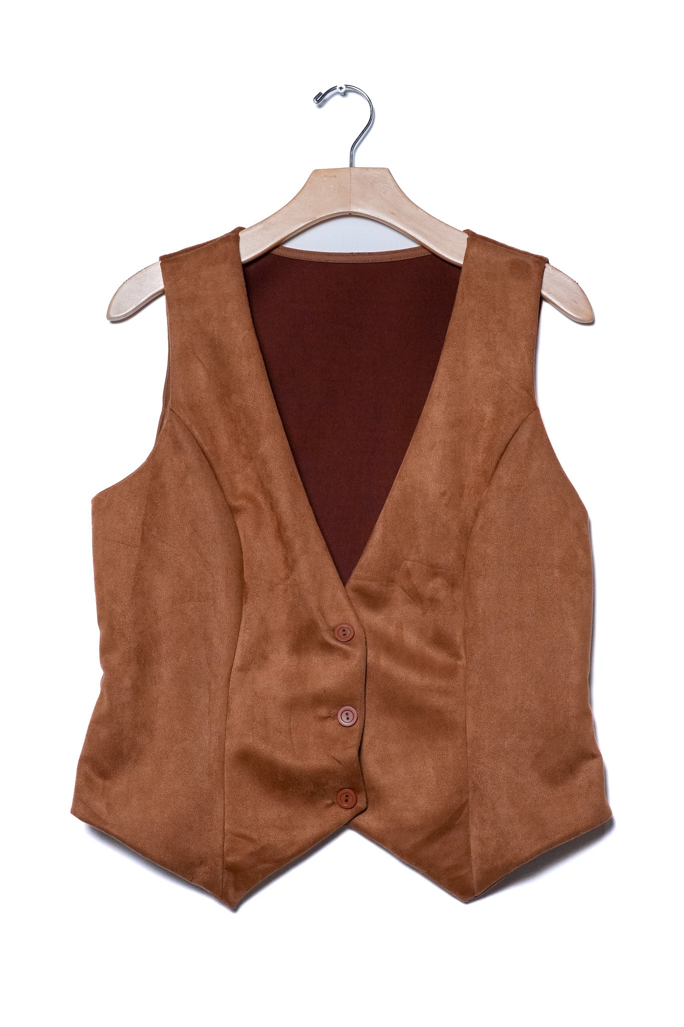 Chaleco Curvy Gamuza Café Premium Cálido Layering Versátil