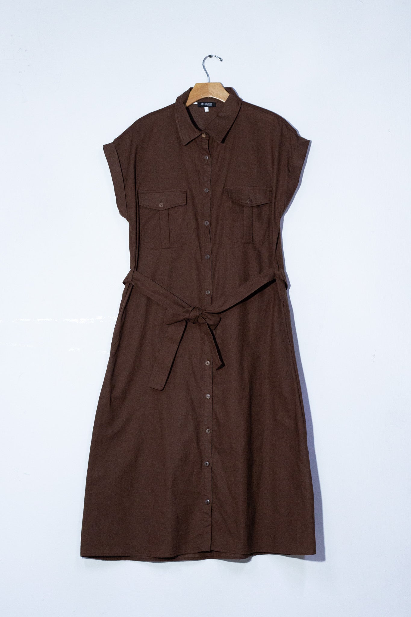 Vestido camisero c/lazo cafe