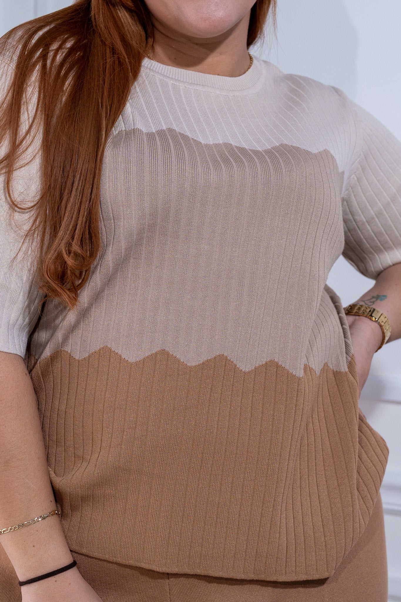 Set pantalon de punto con granjas bei