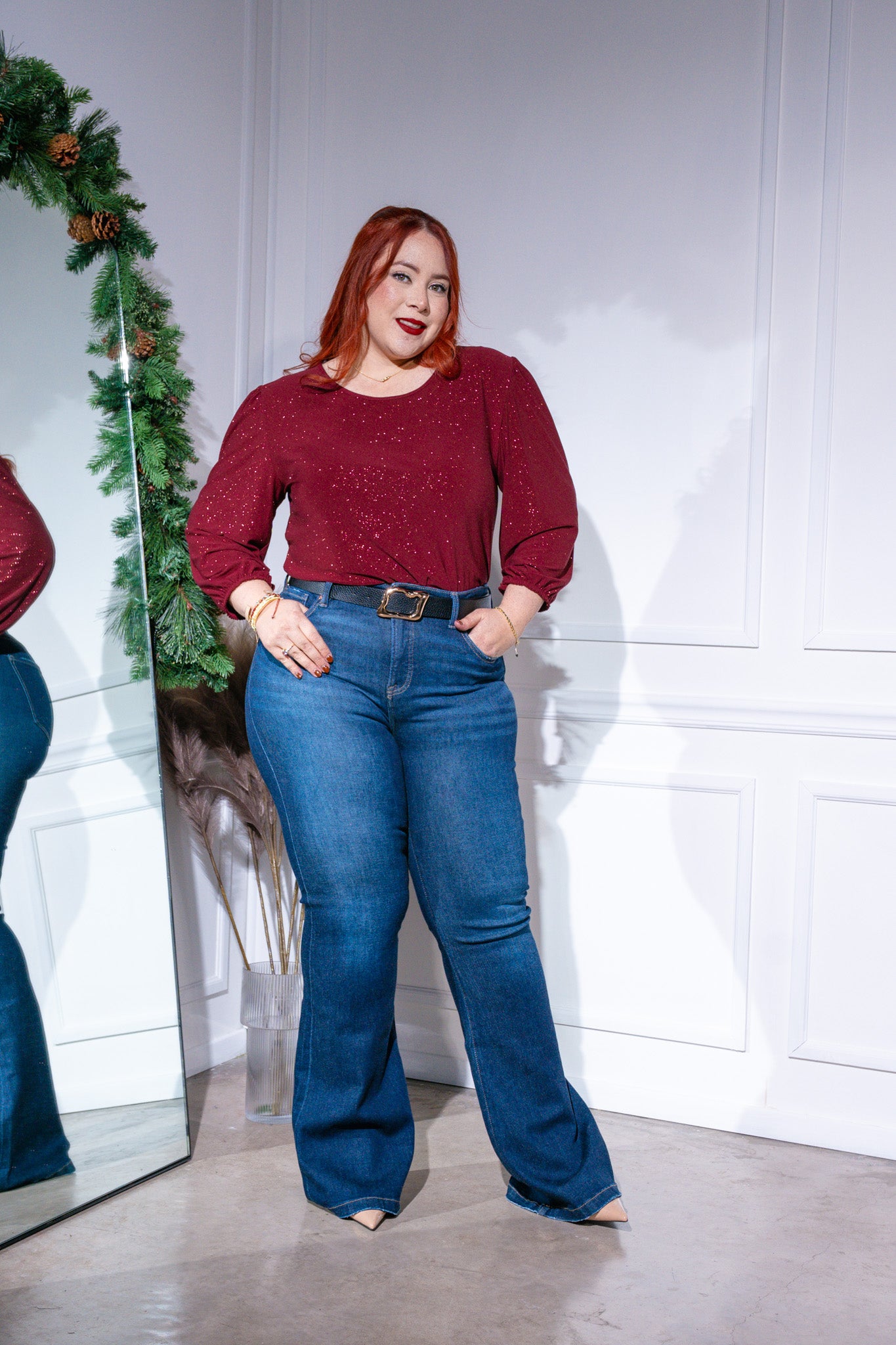 Blusa manga larga glitter tinta