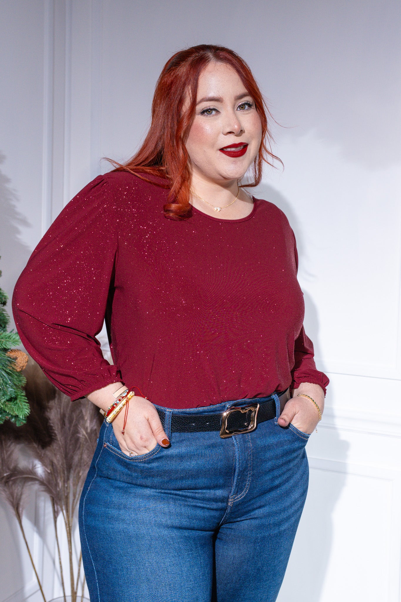 Blusa manga larga glitter tinta