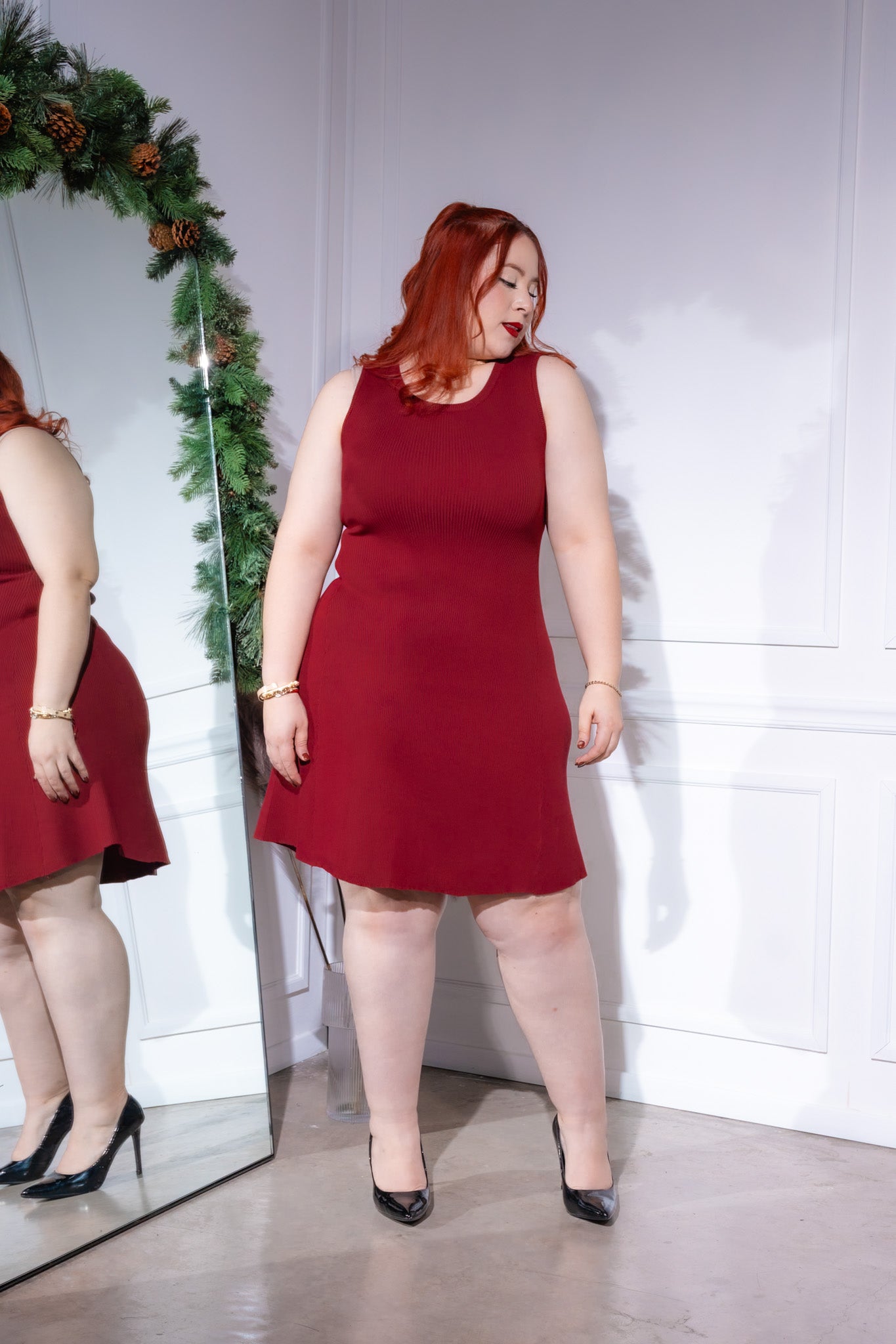 Vestido acanalado corte A rojo