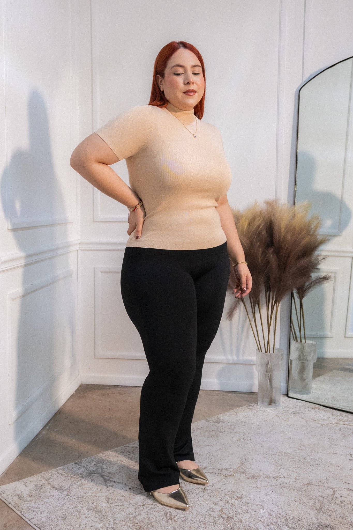 Blusa punto acanalada beige