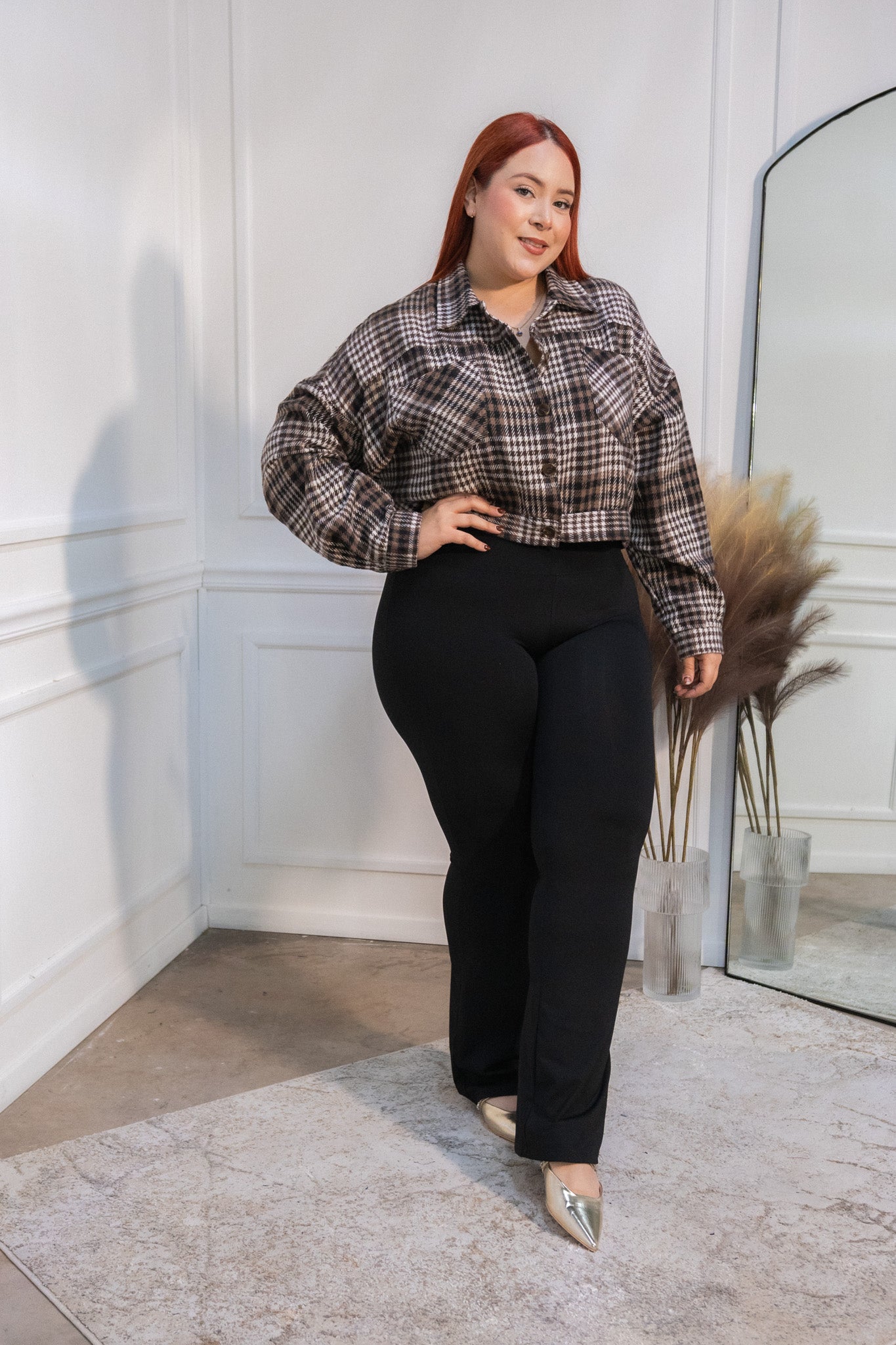 Chamarra corta cuadros cafe