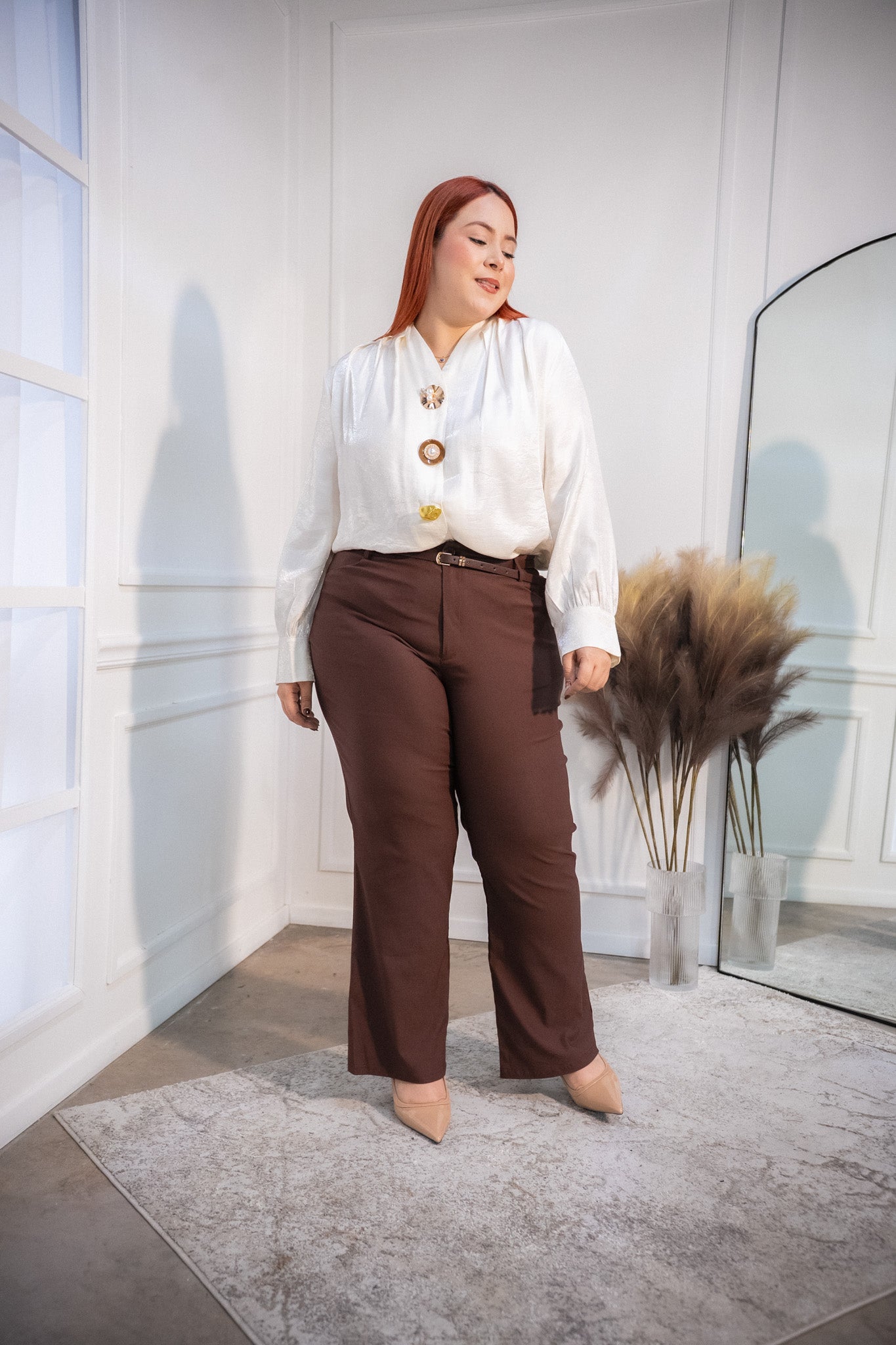 Pantalon de vestir cafe con cinto