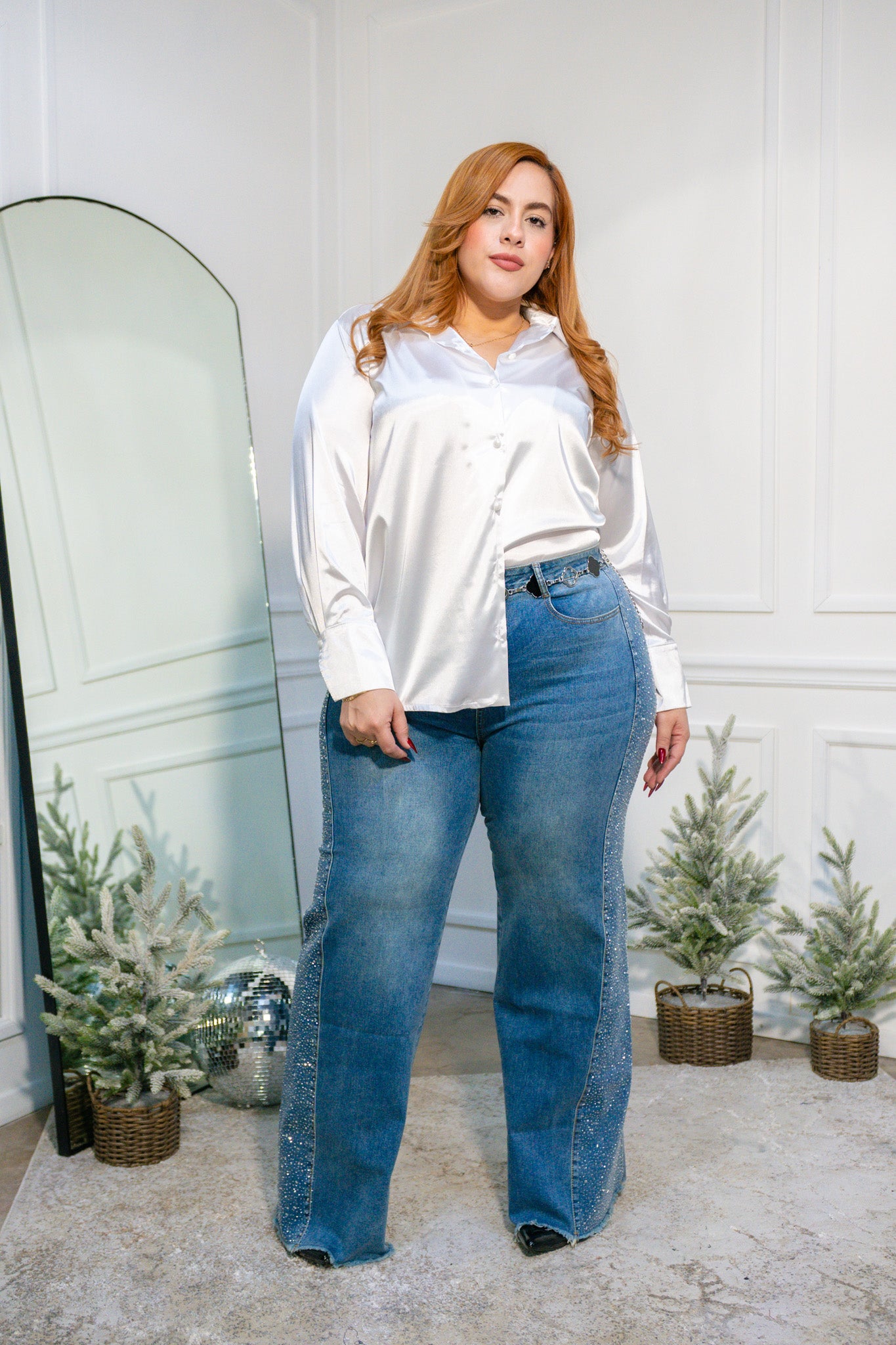 Jeans recto con piedras claro