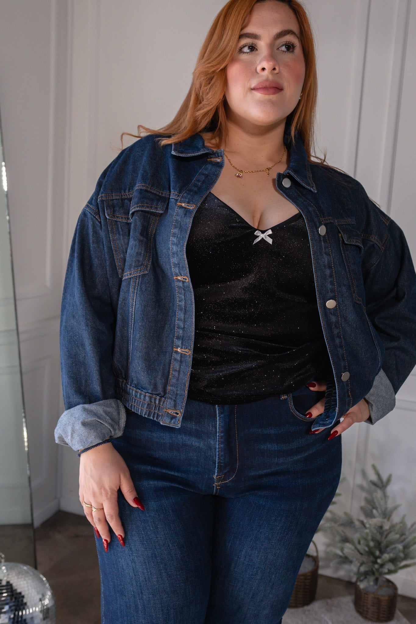 Chamarra Curvy Denim Oscura Clásica Atemporal Versátil