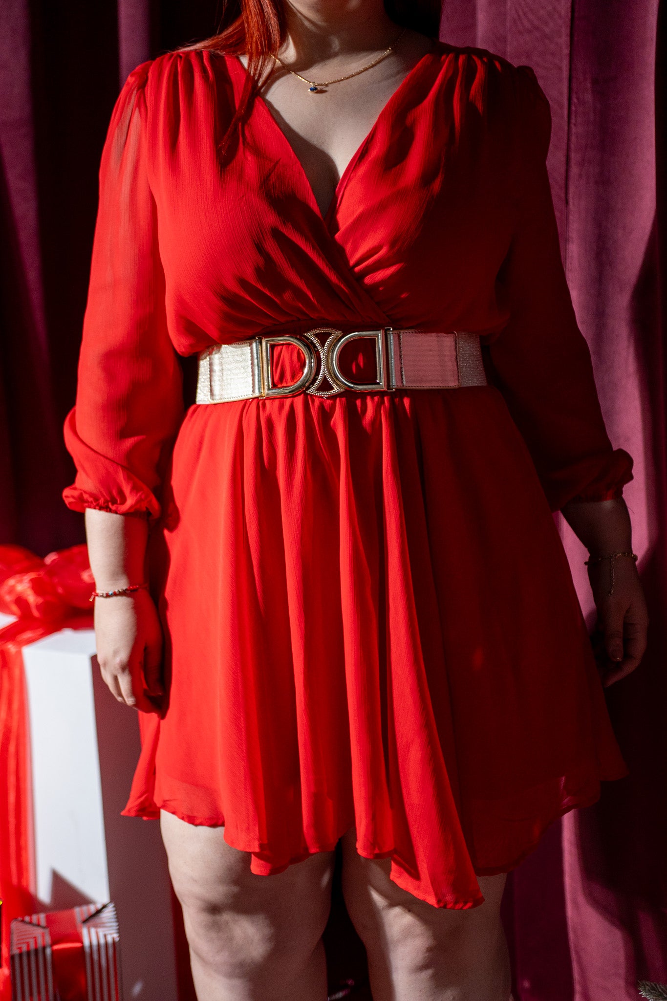 vestido corto cruza gasa rojo