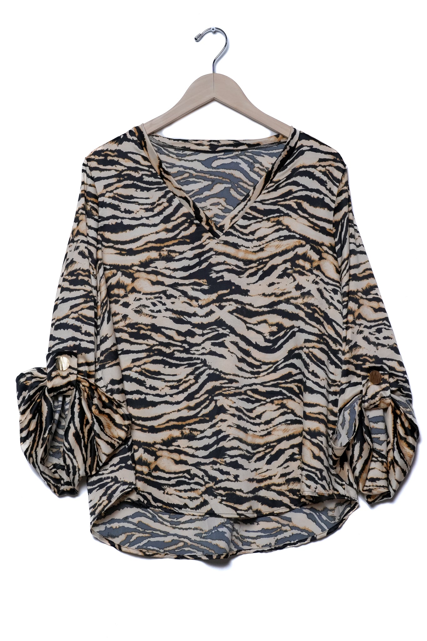 Beige 3/4 sleeve print blouse