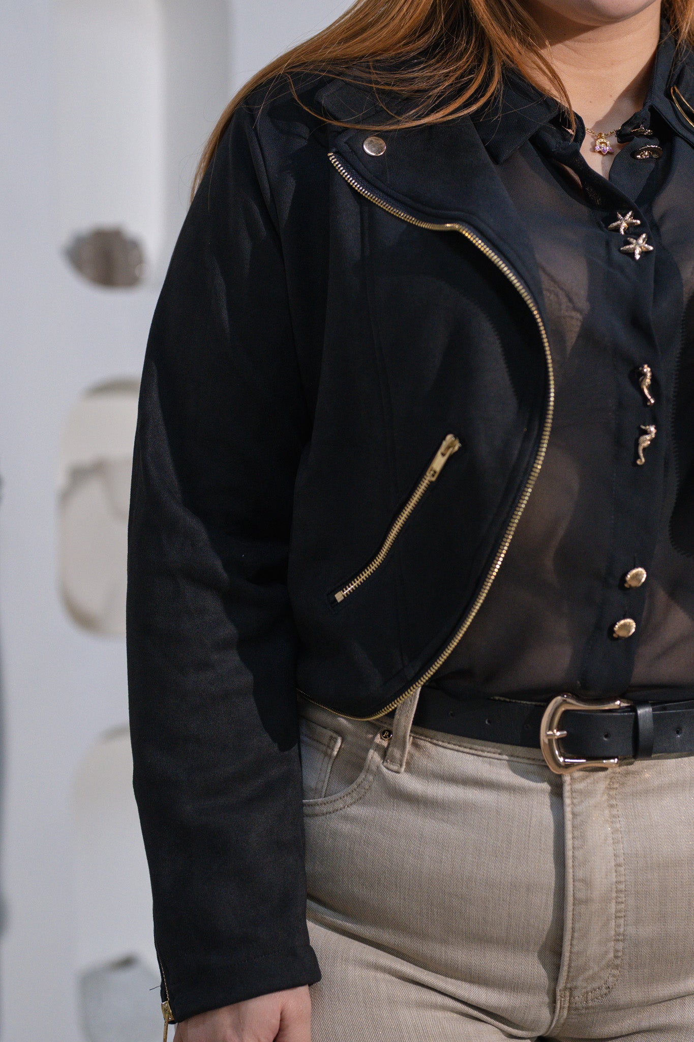 Camisa gasa con botones de caracol neg