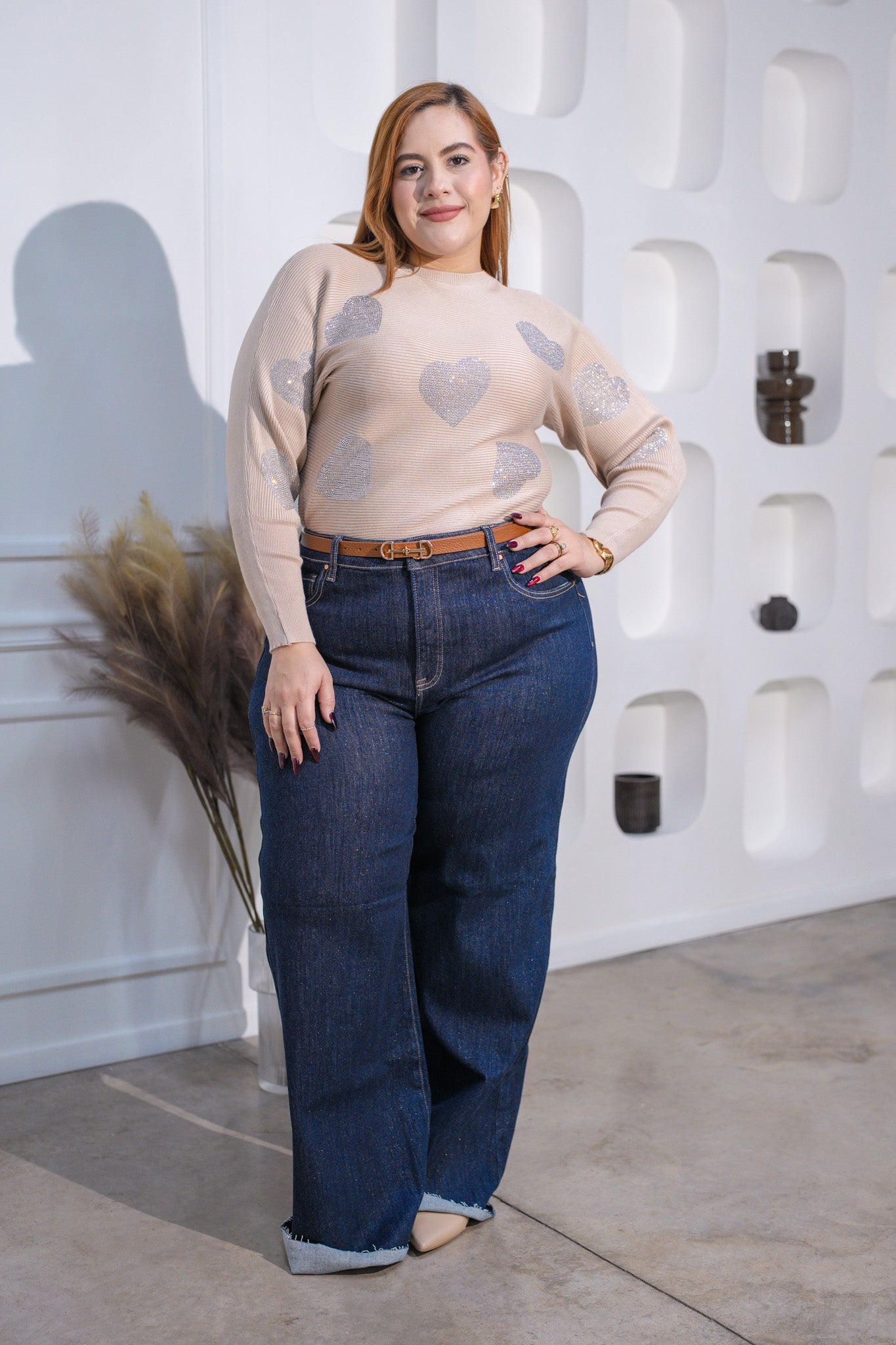 Suéter acanalado print corazón bei