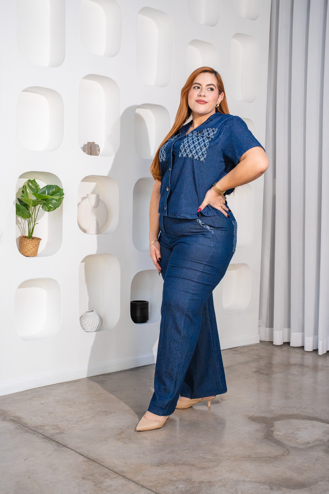 Conjunto camisa denim estampada