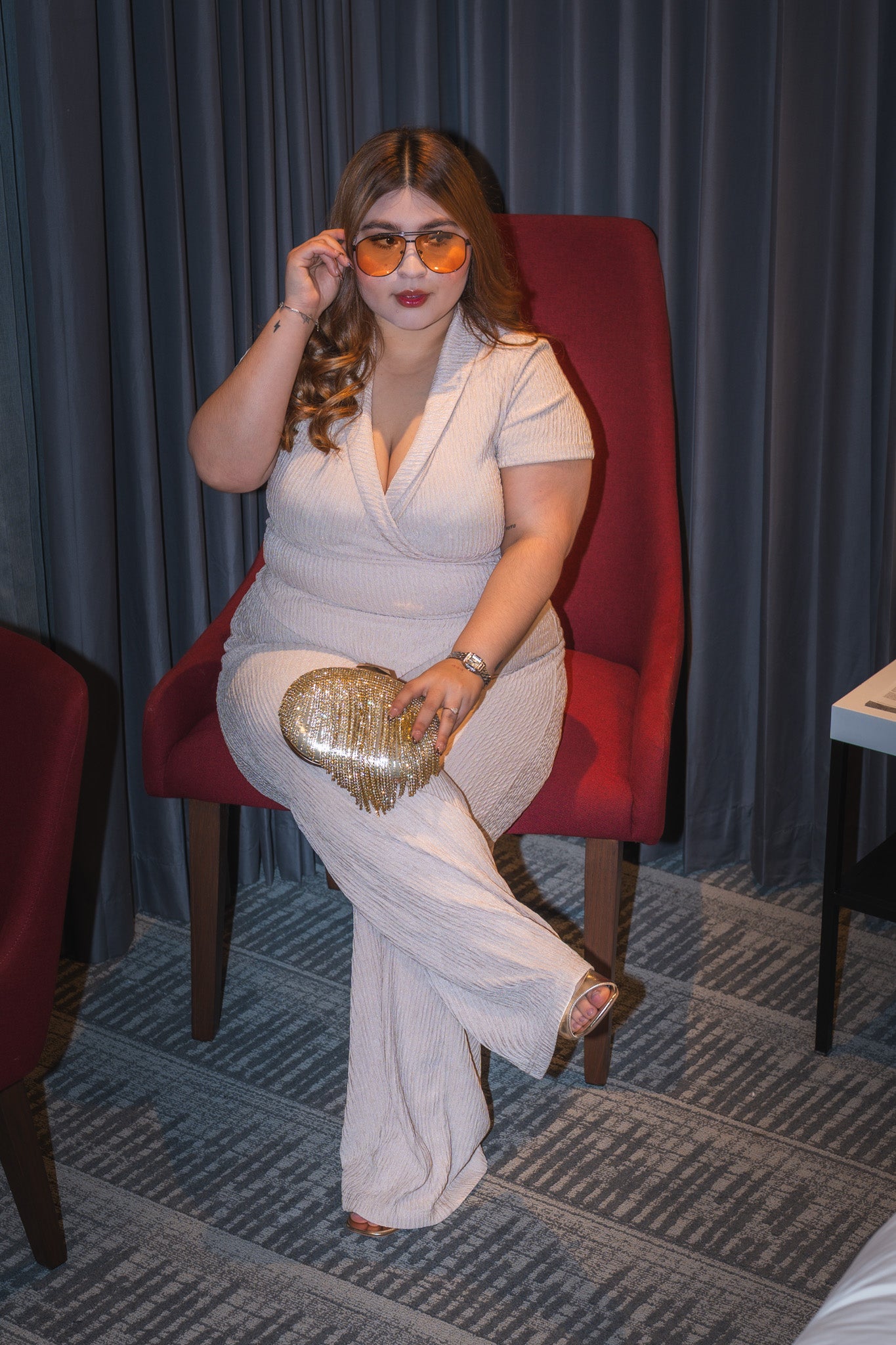 Set pantalon acanalado beige