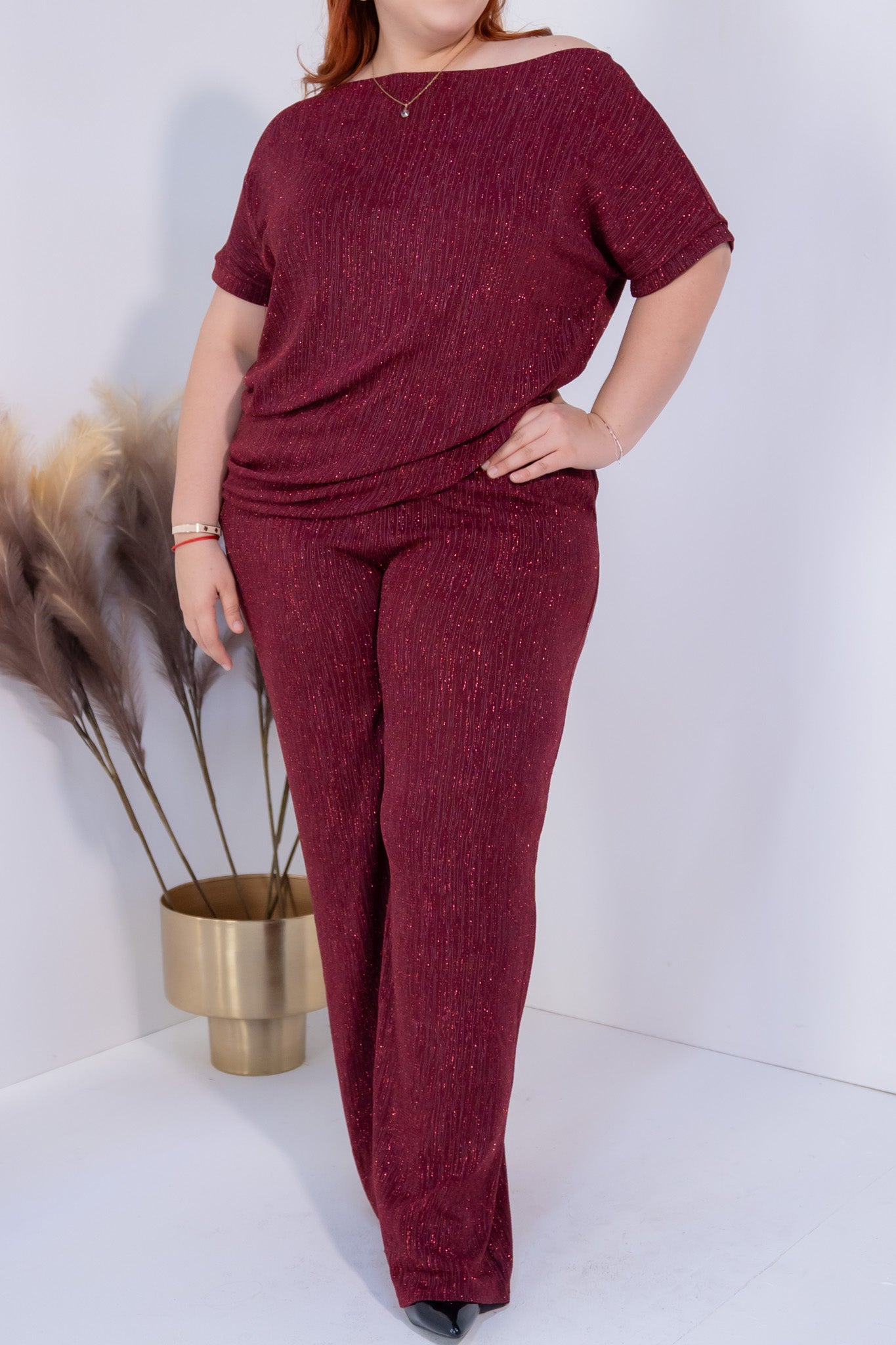 Set pantalon brillos tinto