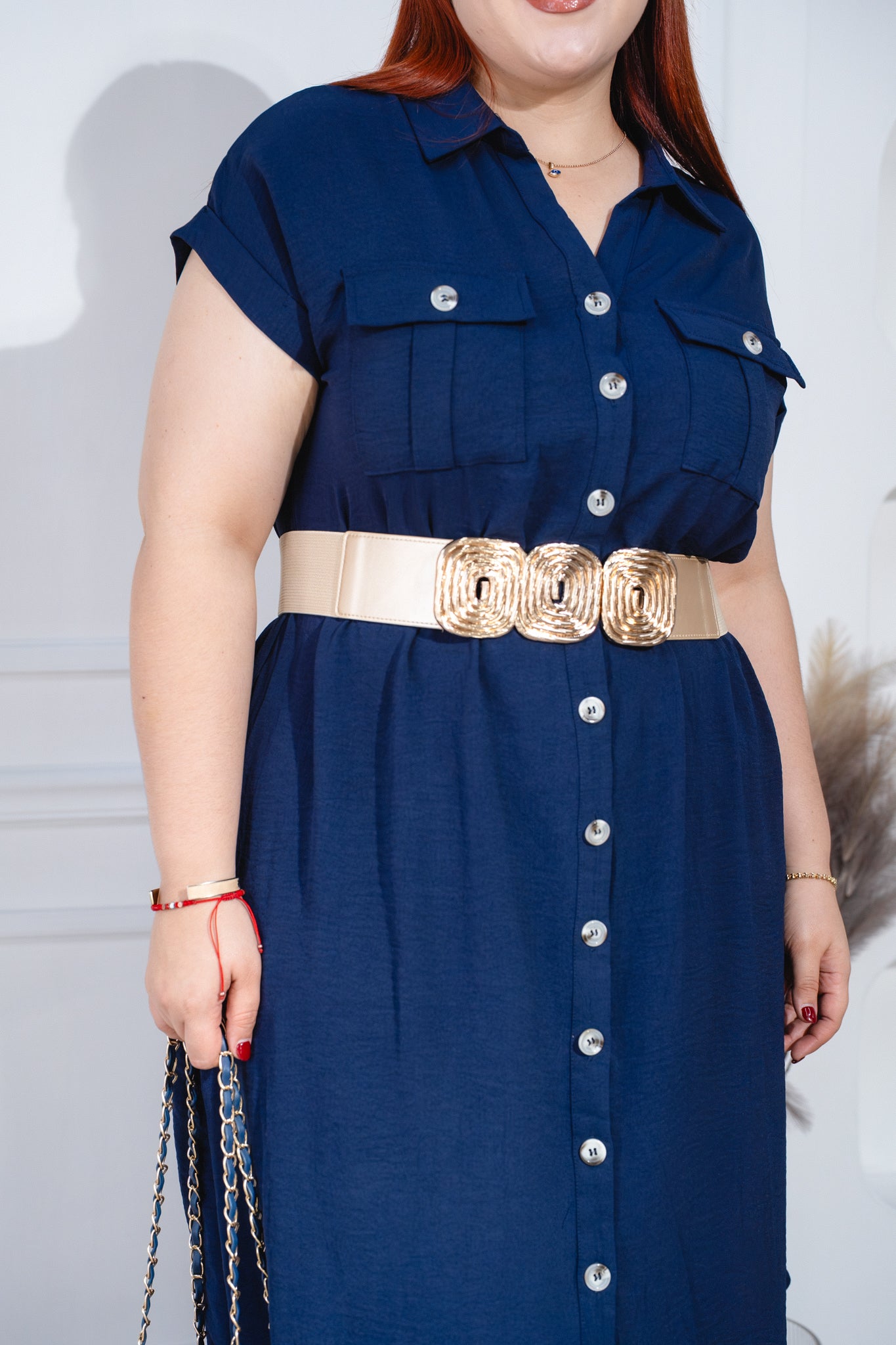 Vestido camisero con bolsas azul