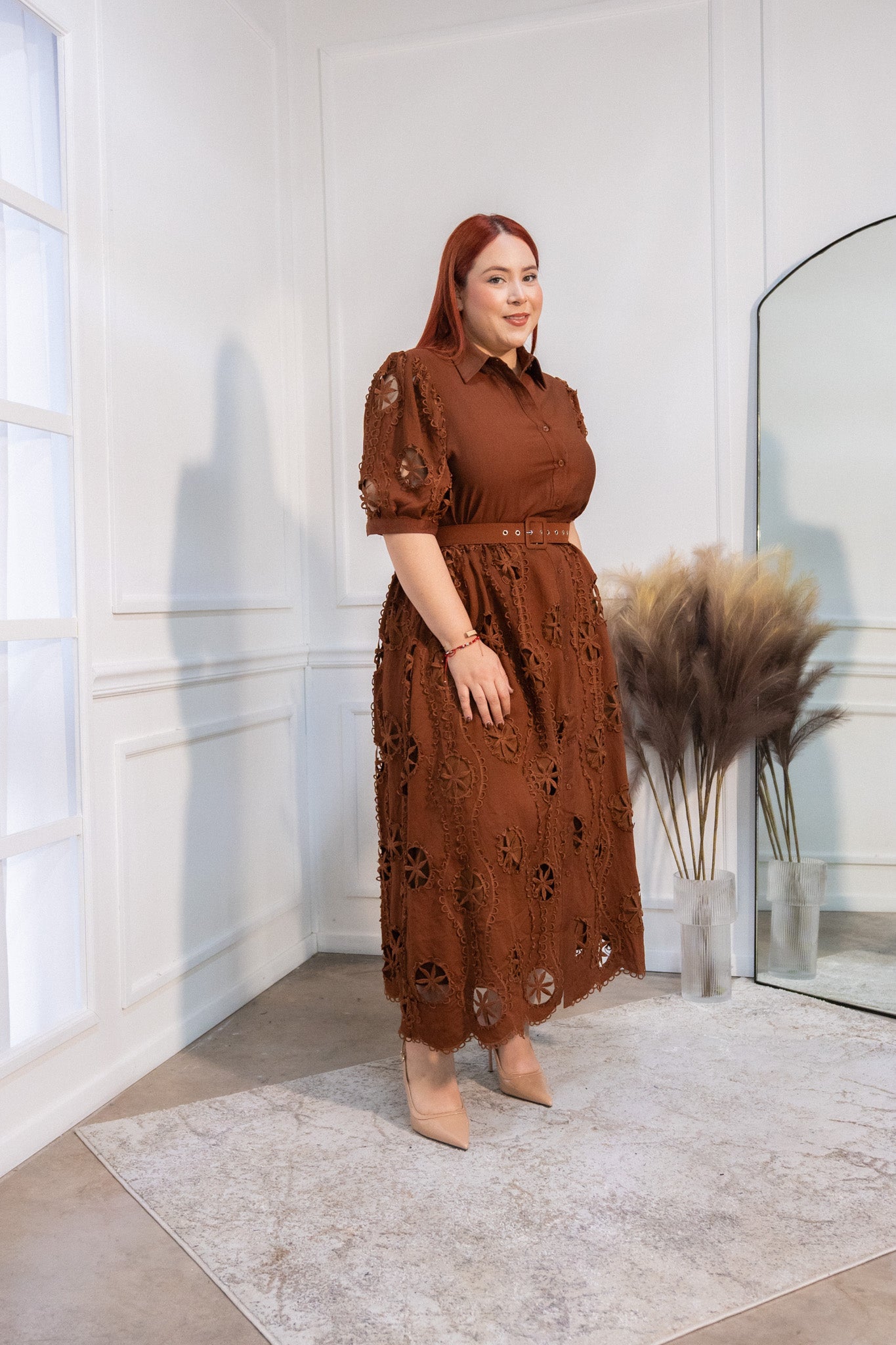 Maxi vestido bordado cafe