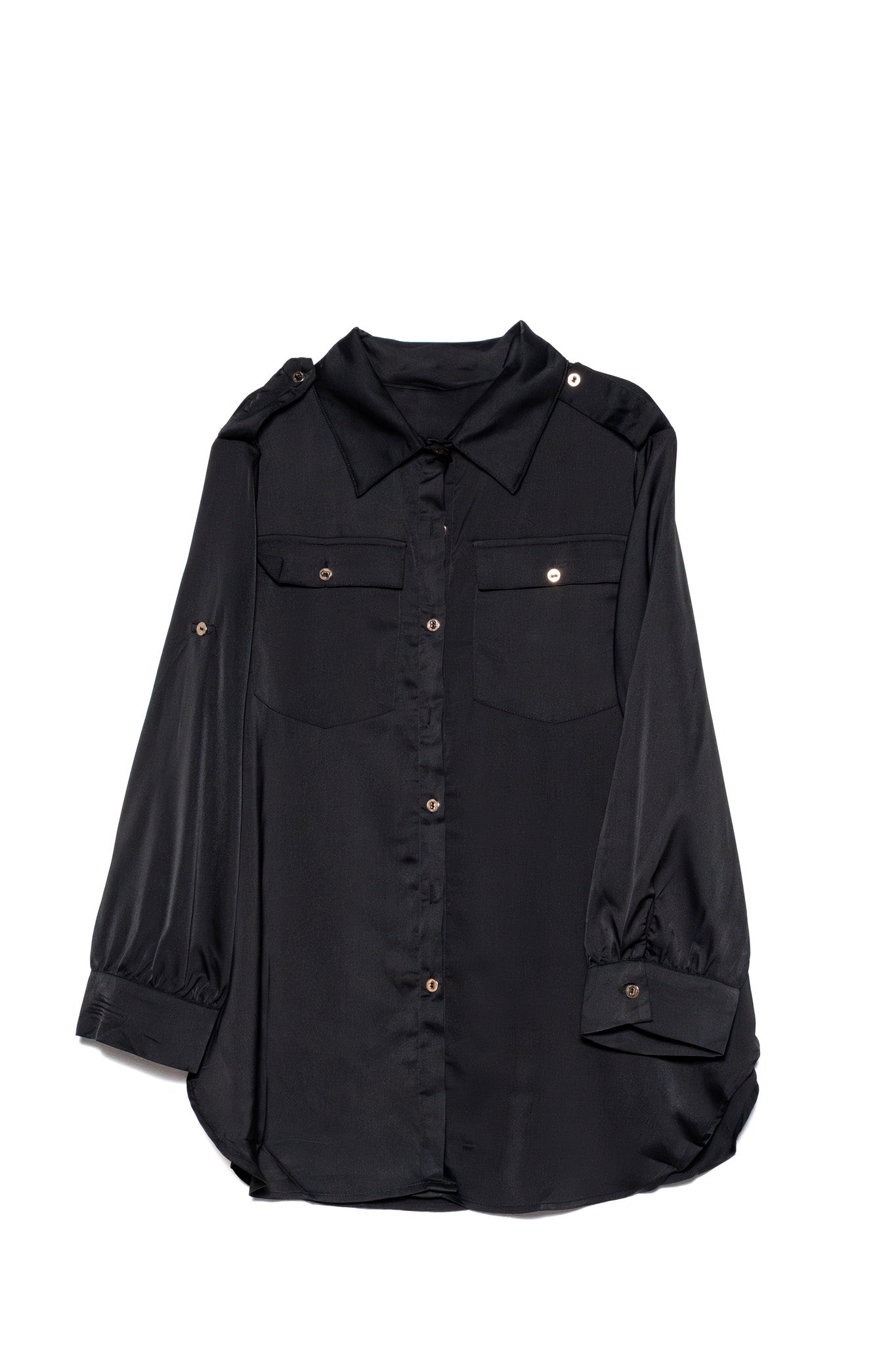 Camisa satin con bolsas negras