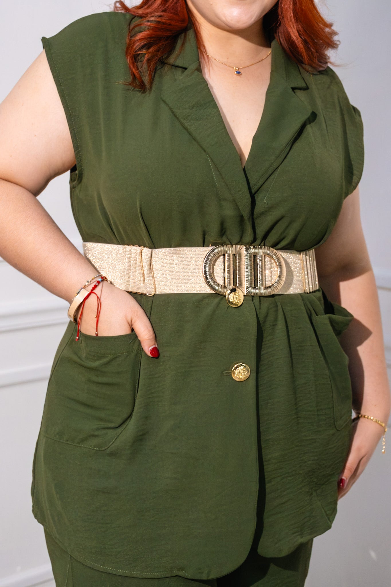 Set pantalon con chaleco olivo