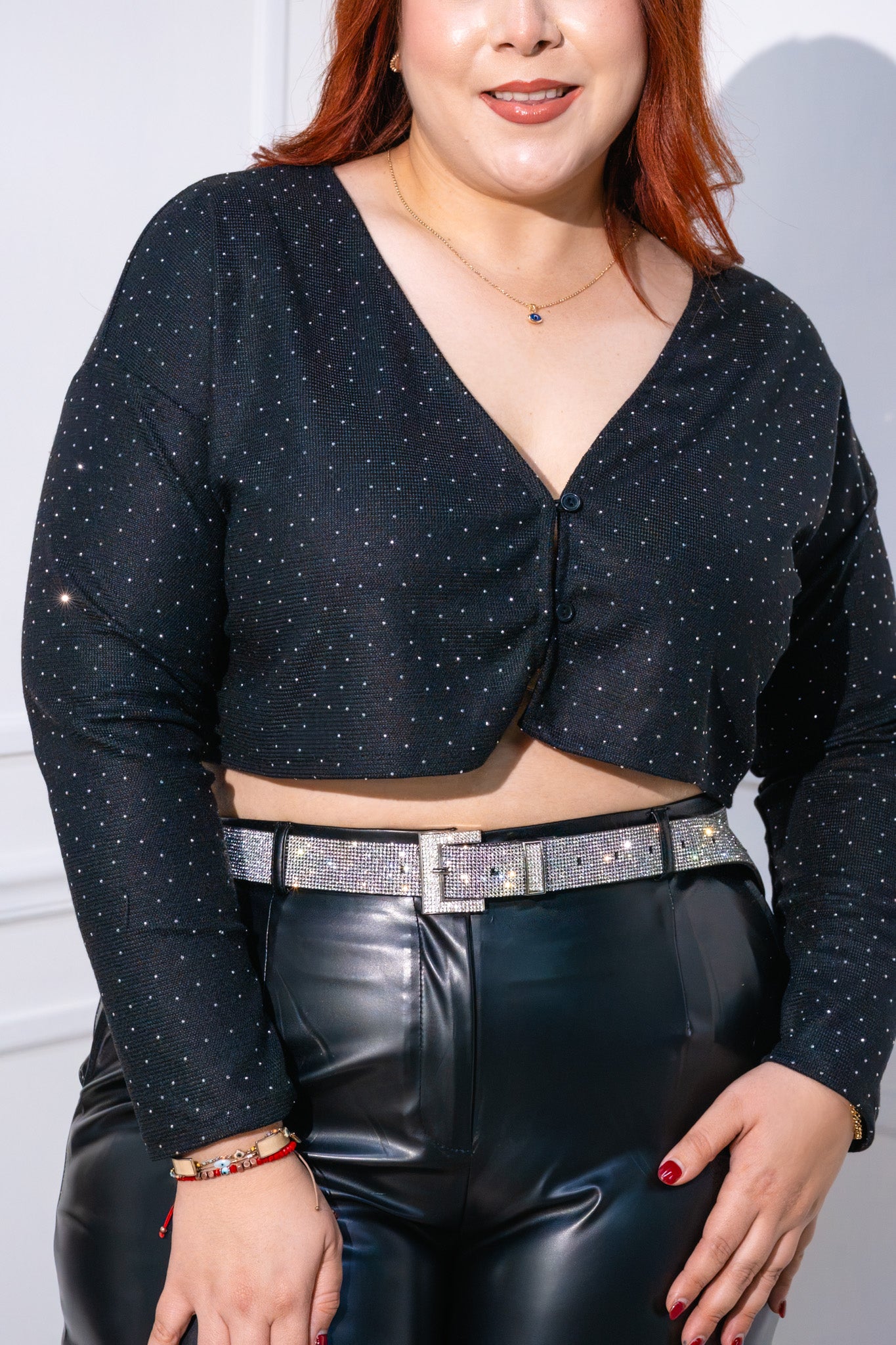 Blusa manga larga crop brillos