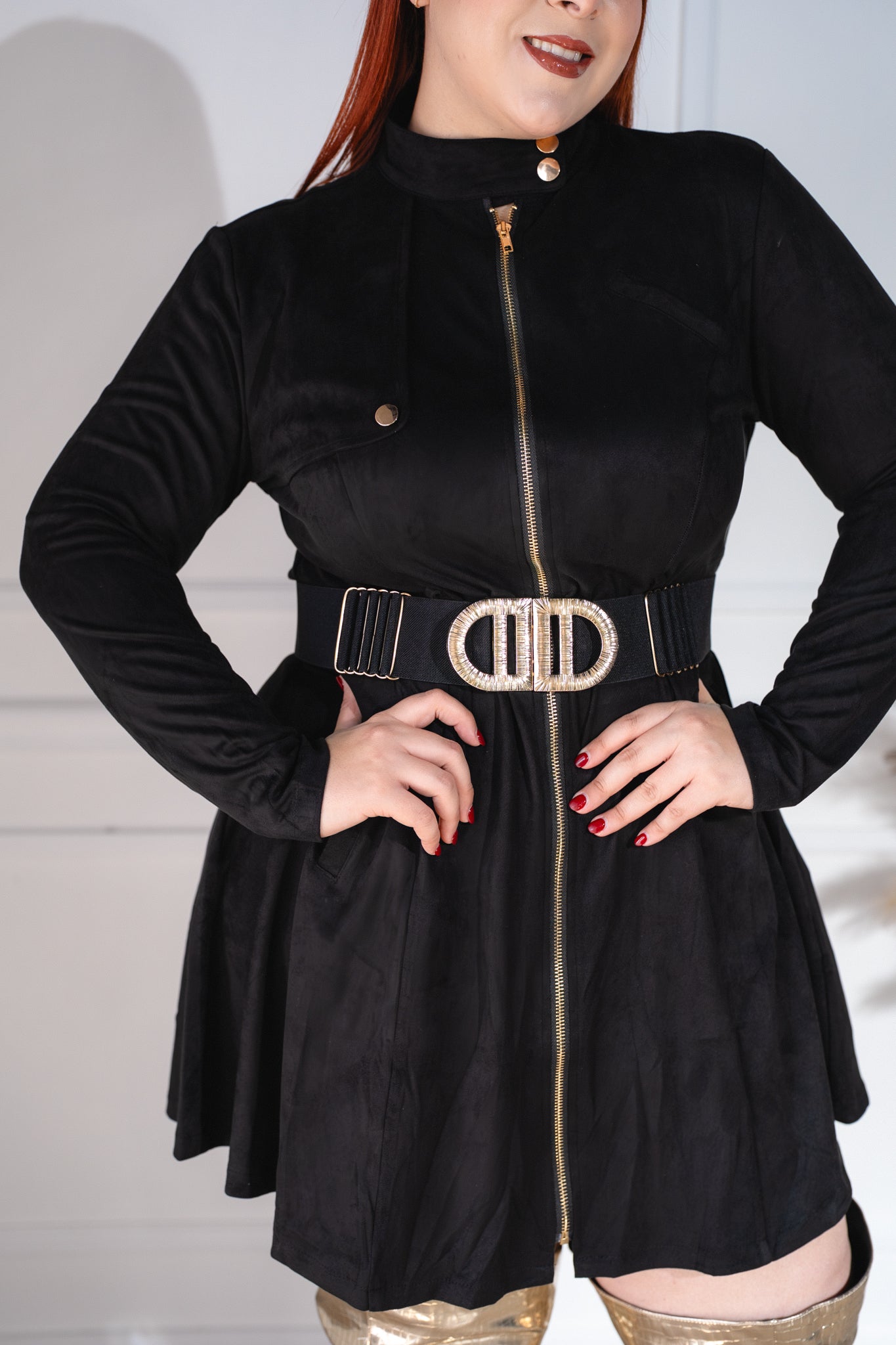 Vestido corto gamuza con cinto