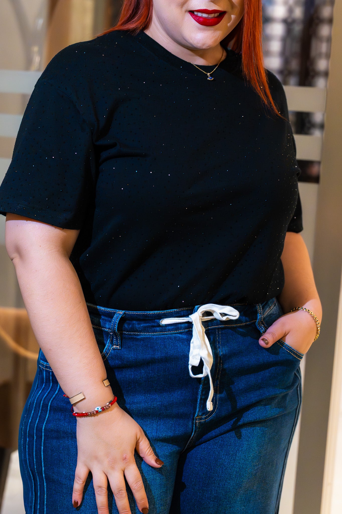 Playera tipo praga c/brillos neg