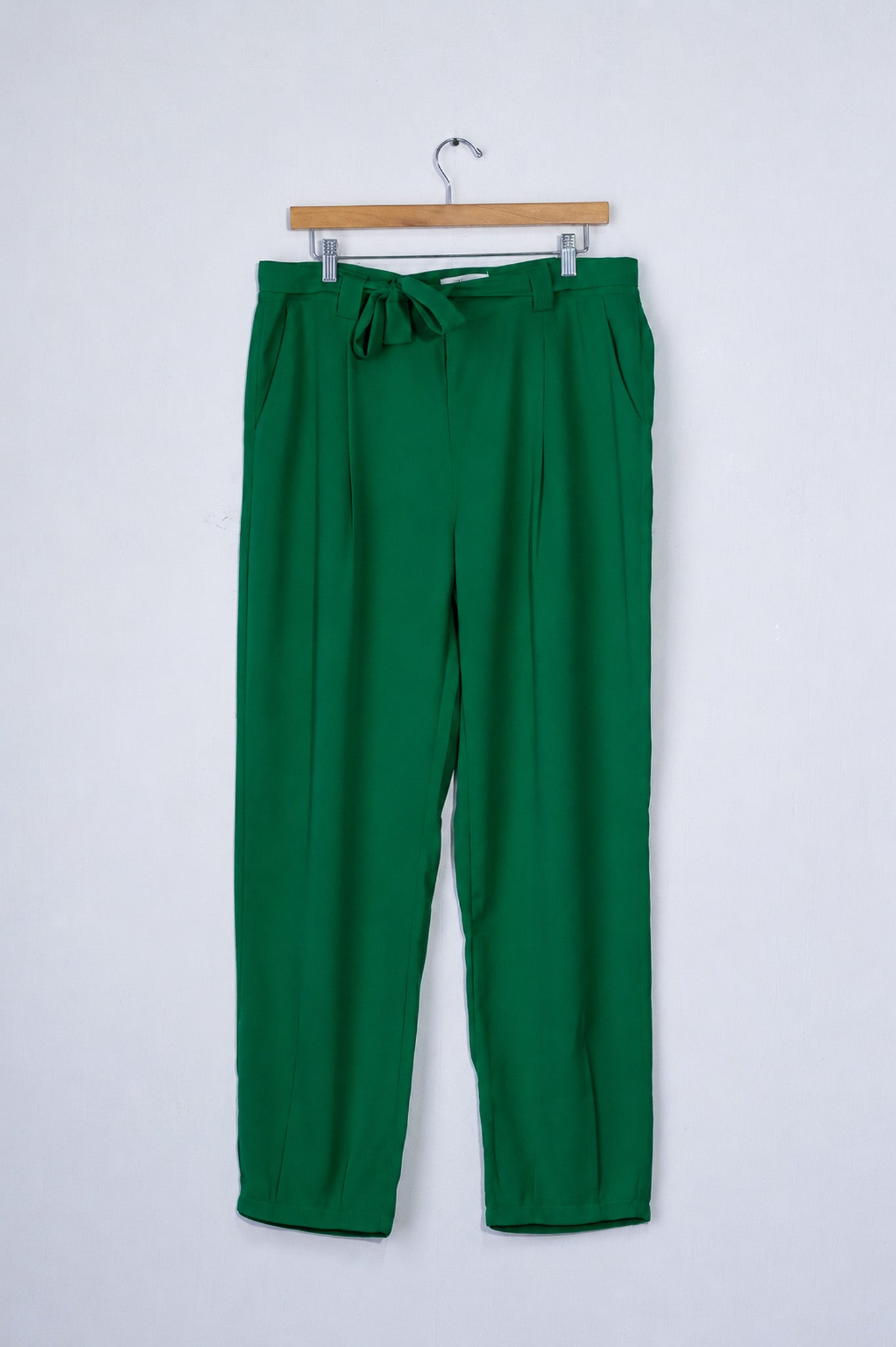 Pantalón Recto con Lazo Verde Plus Size para Mujer