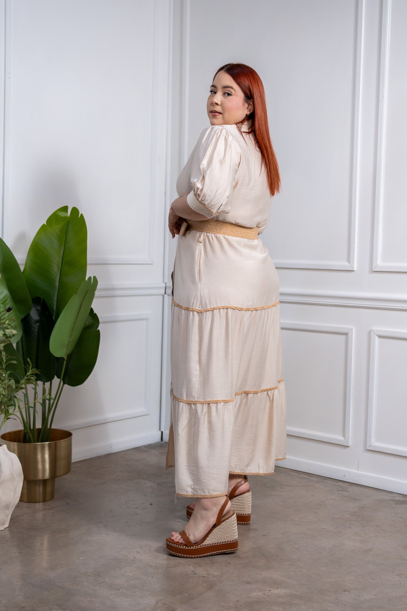 Maxi vestido camisero bei