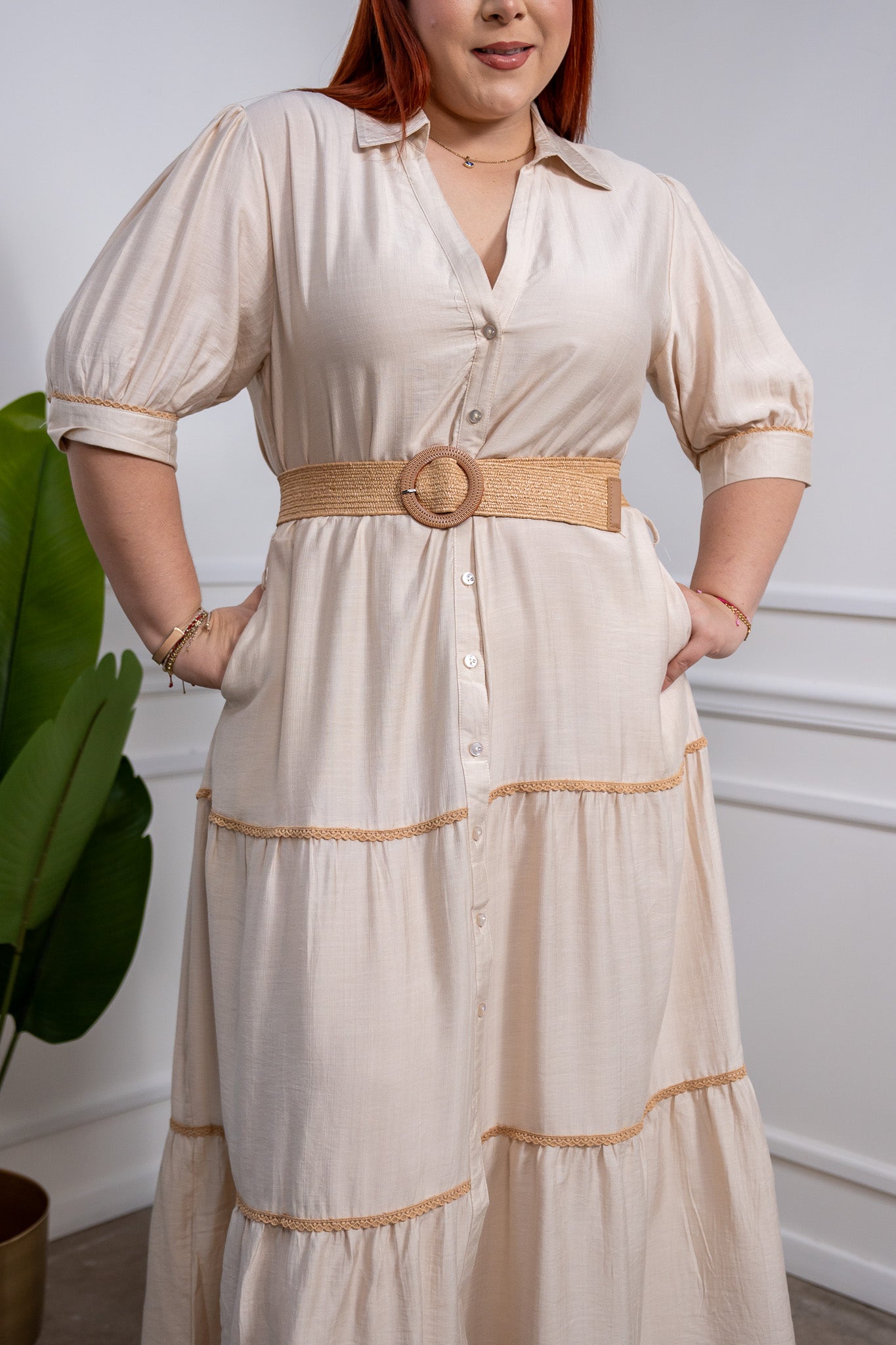 Maxi vestido camisero bei