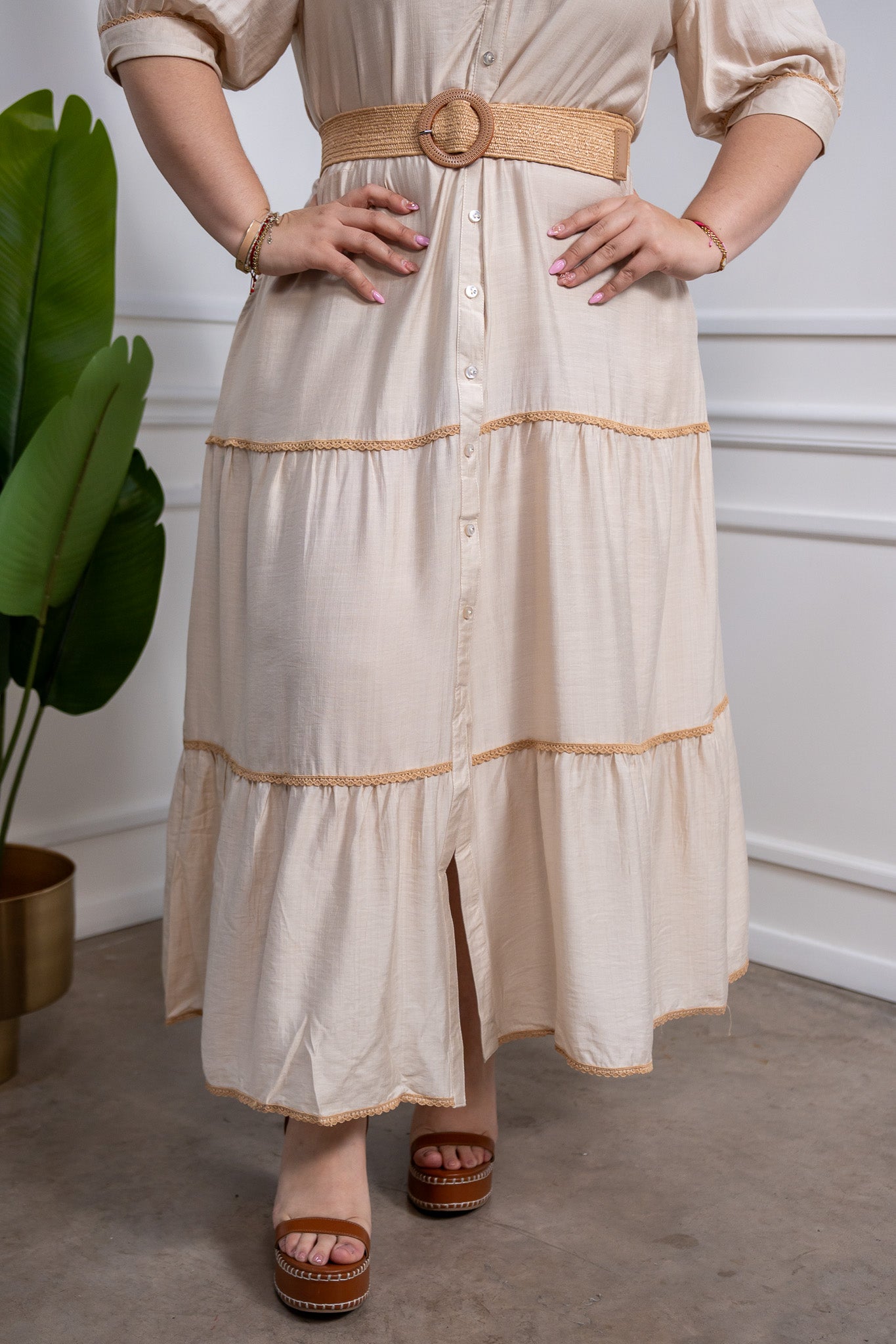 Maxi vestido camisero bei