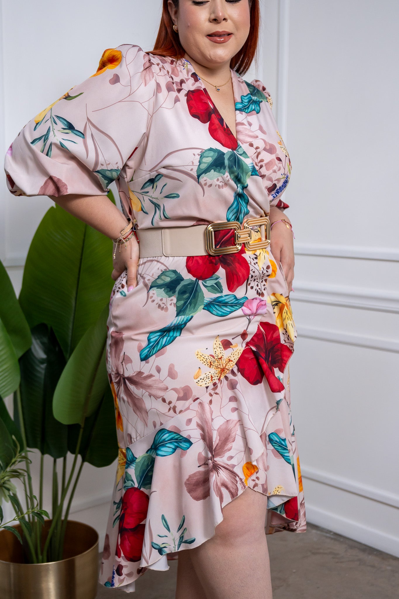 Vestido satin estampado rosa