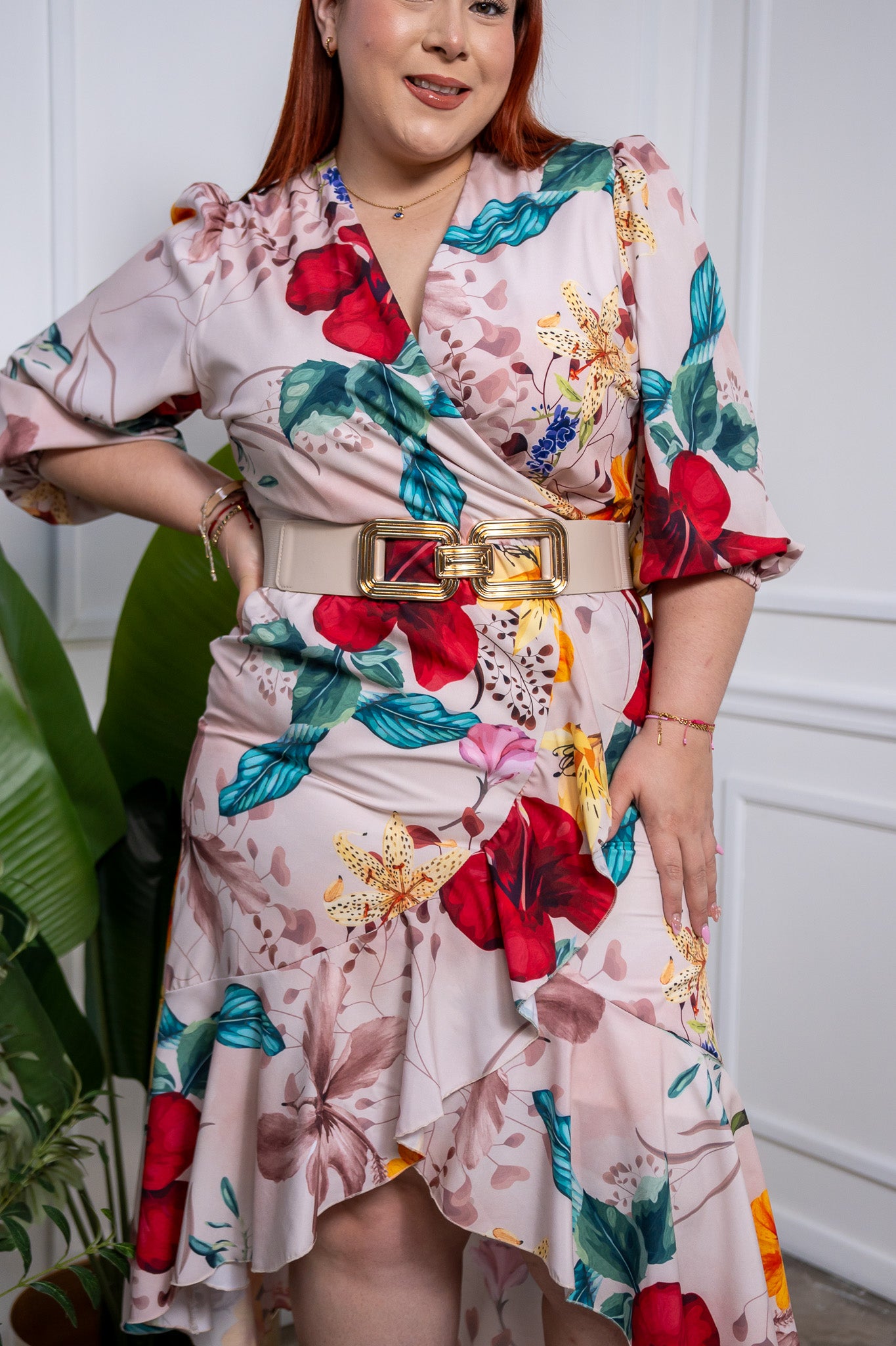 Vestido satin estampado rosa