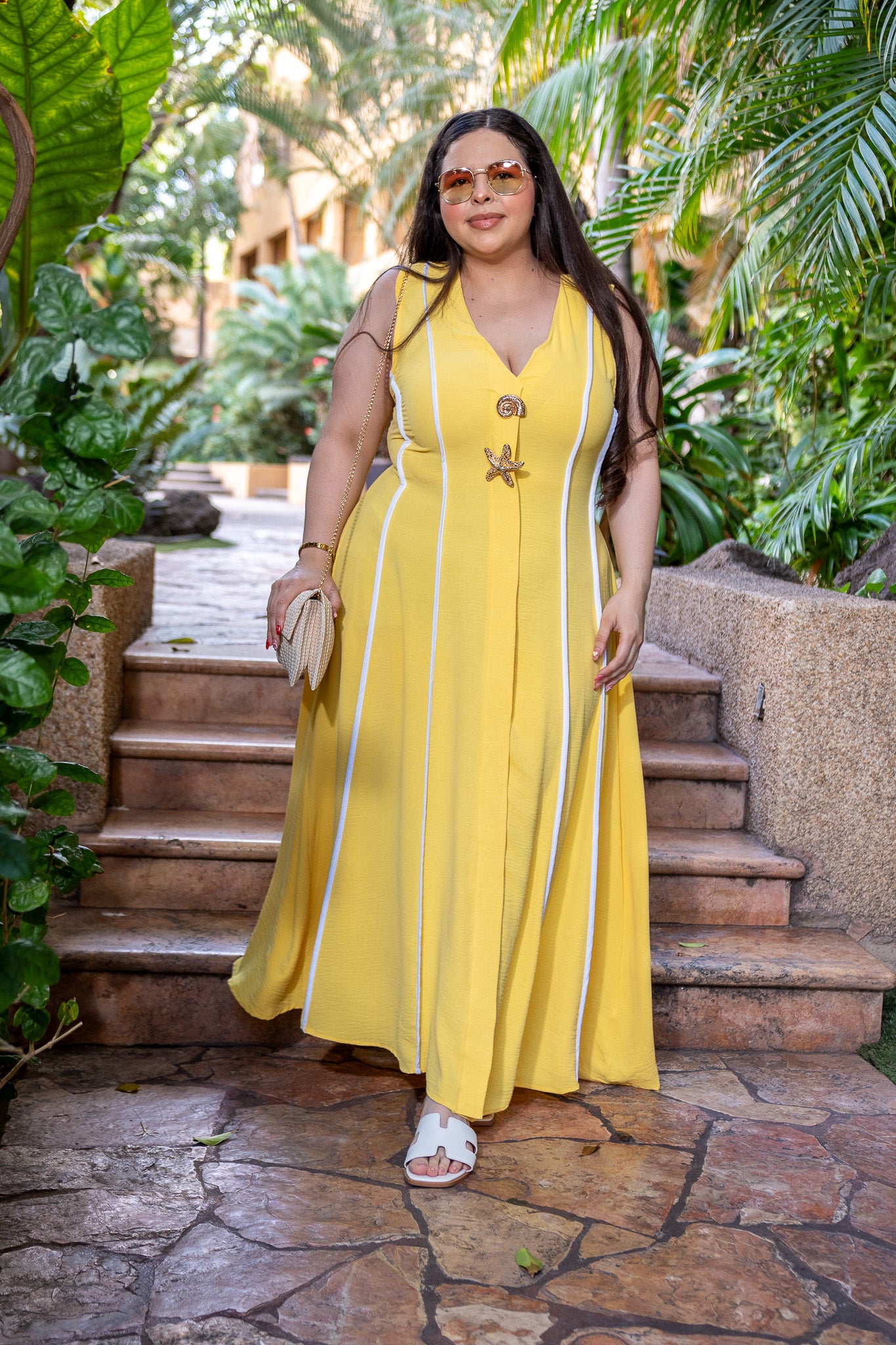 Maxi vestido c/pines amarillo