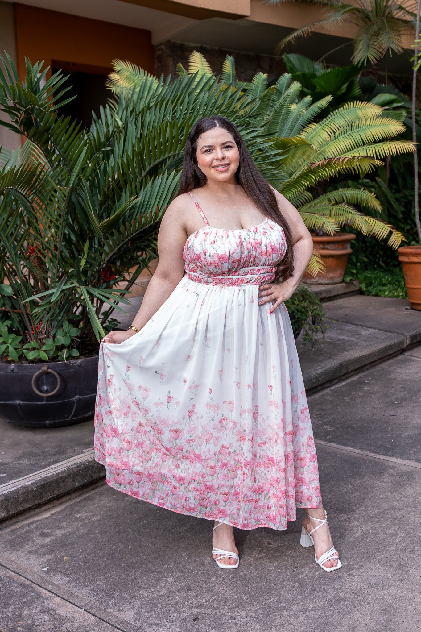 Vestido tirantes flores rosa