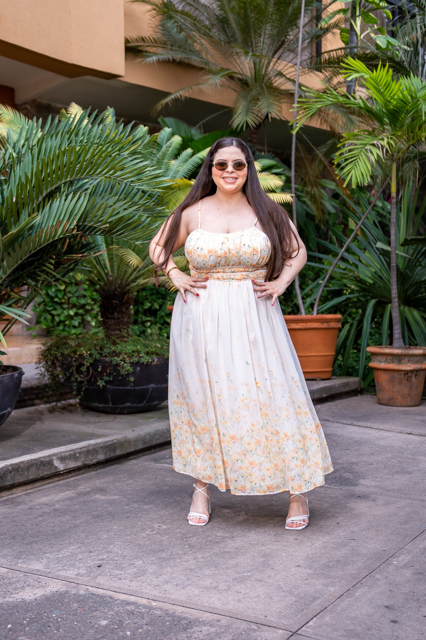 Vestido Curvy Tirantes Floral Amarillo Ligero Fresco Verano