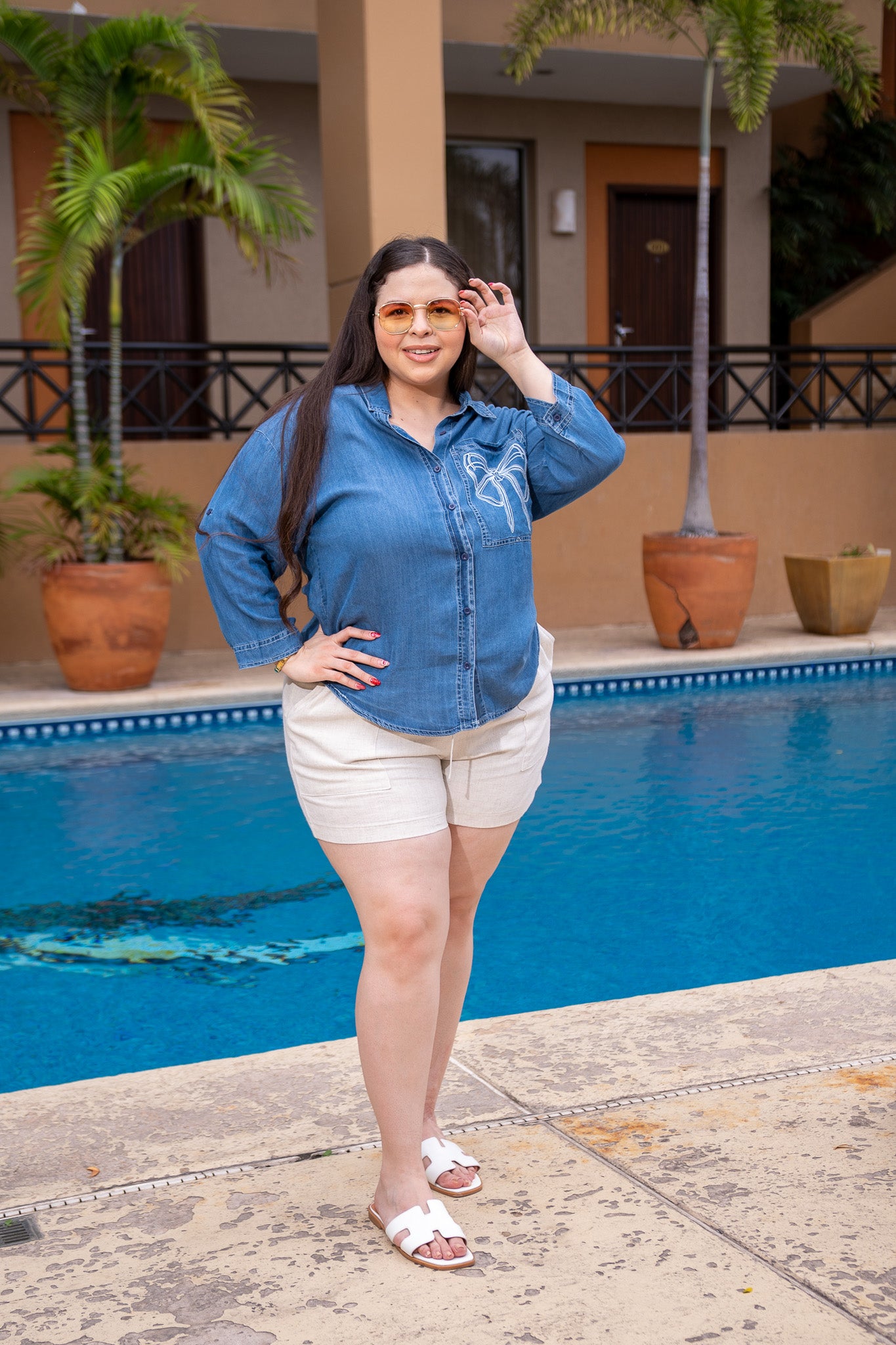 Camisa denim c/moño cla