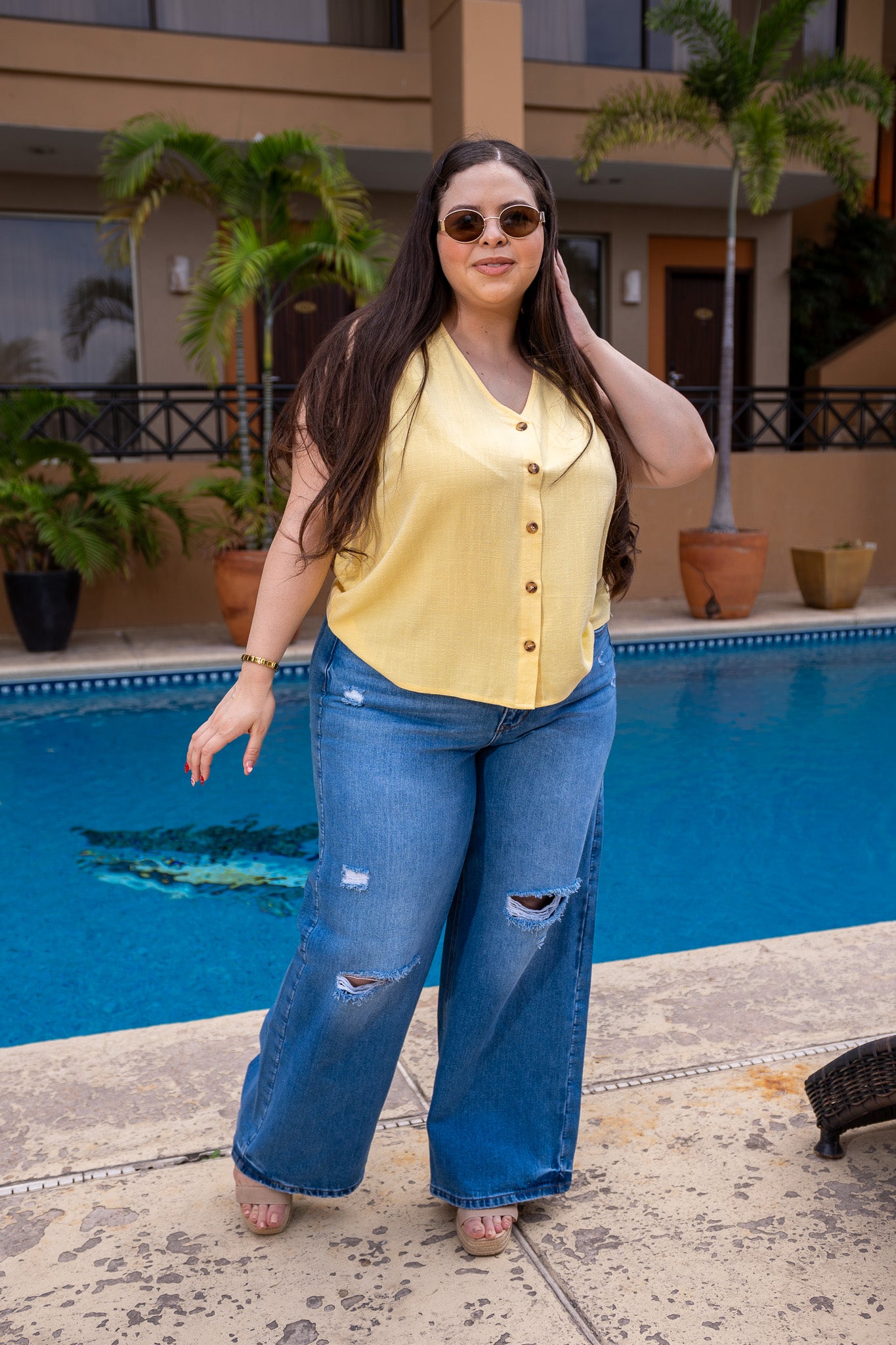 Chaleco lino liso amarillo