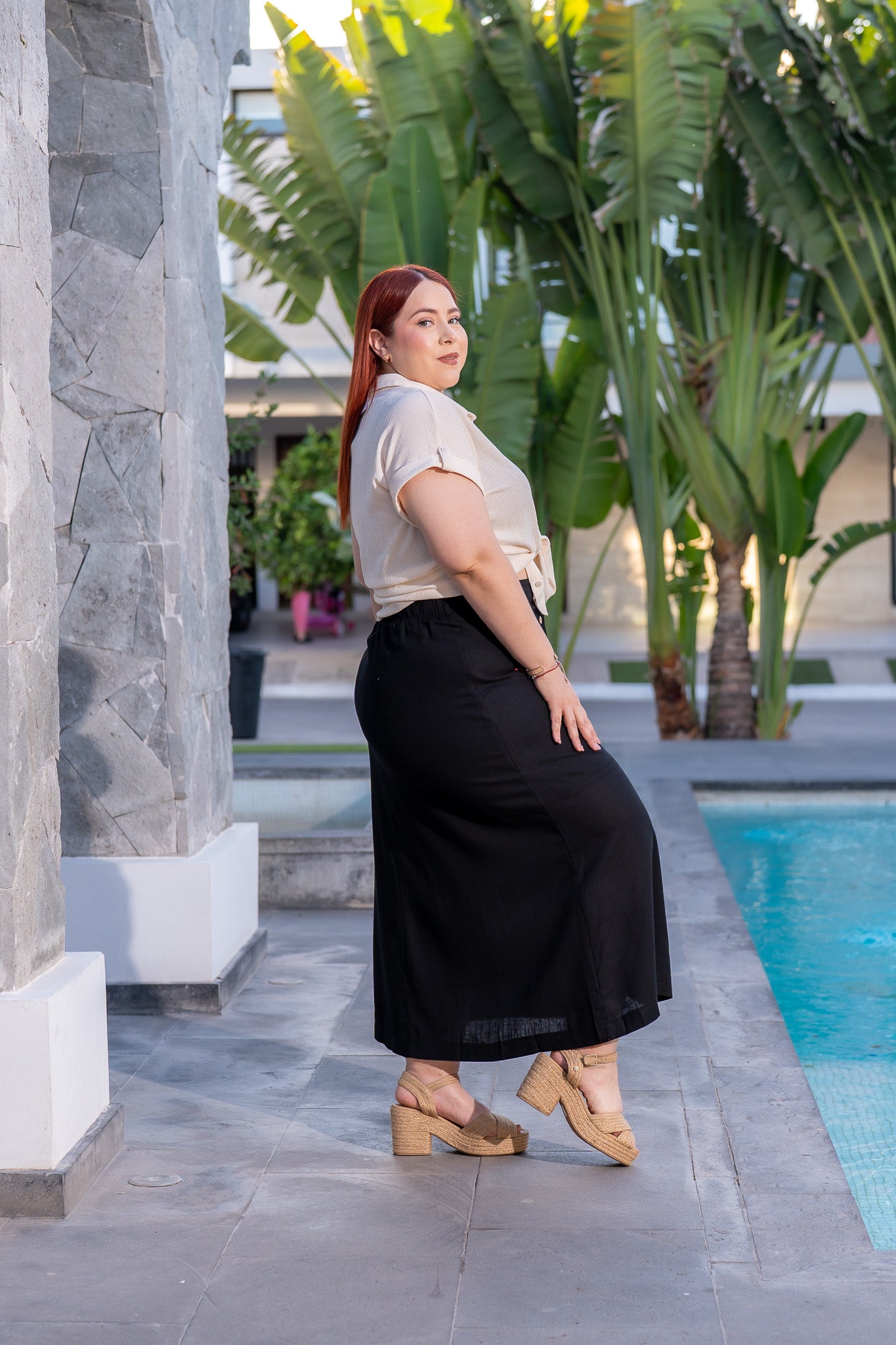 Falda lino linea A neg