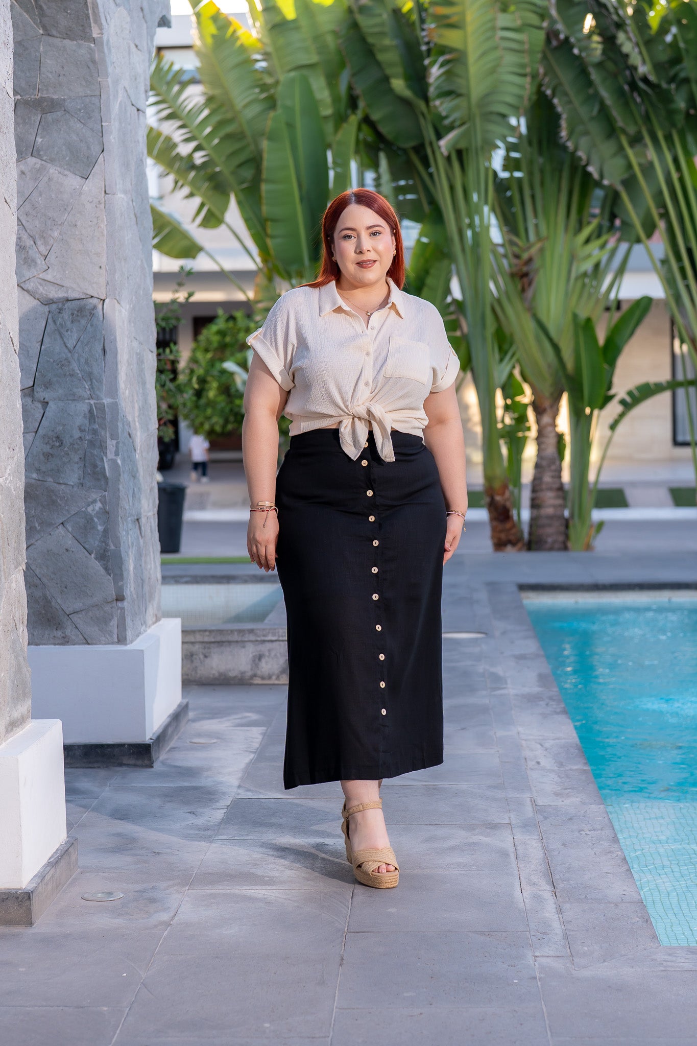 Falda lino linea A neg